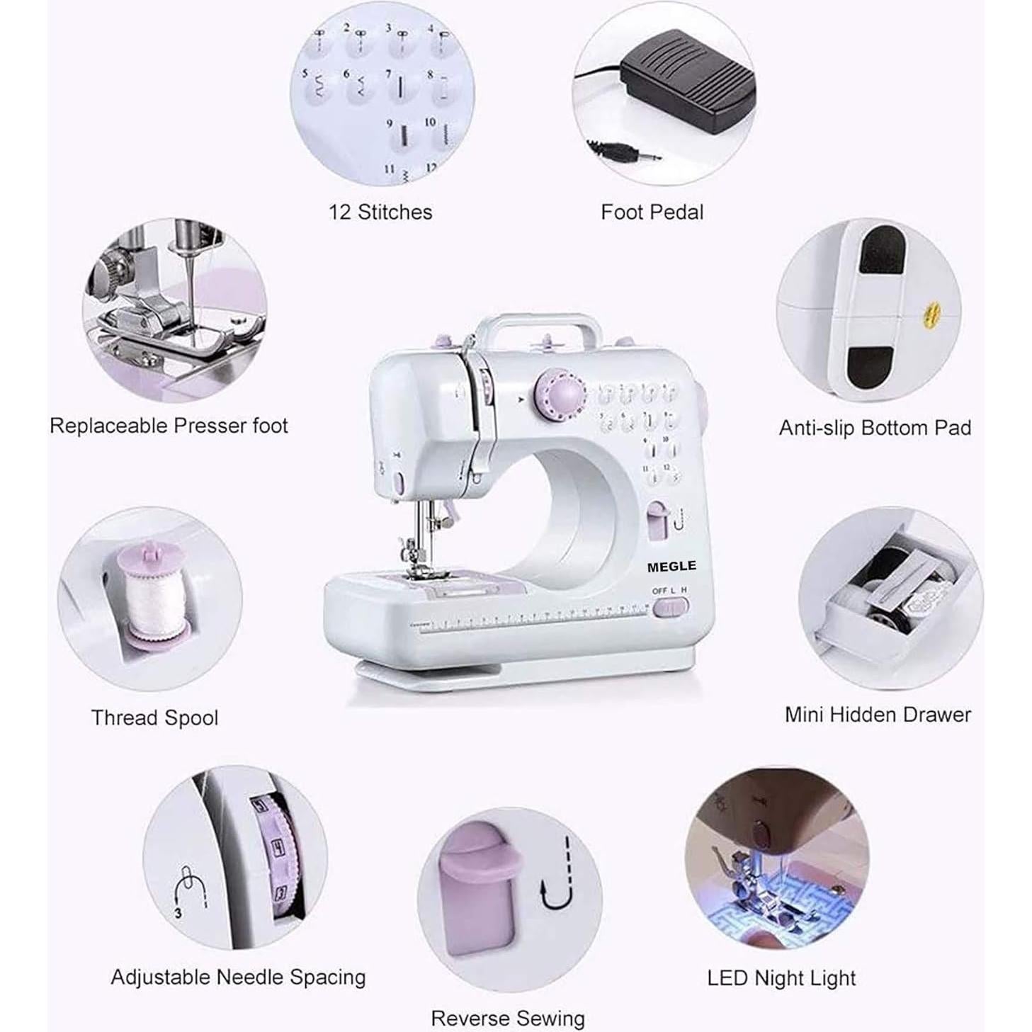 Máquina de Coser MEGLE FHSM-505 Multifuncional 12 Puntadas