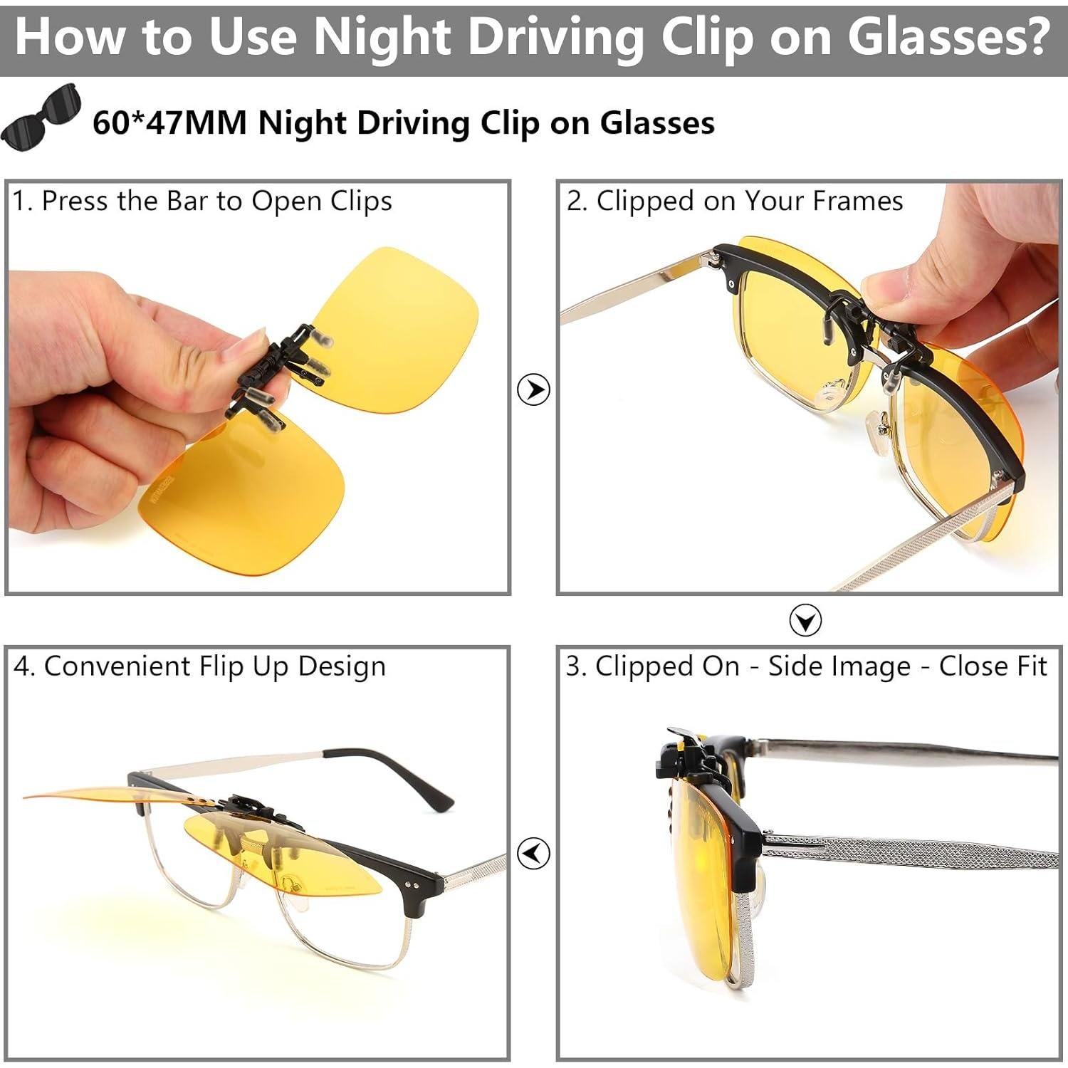 Gafas de sol clip-on polarizadas amarillas UV400