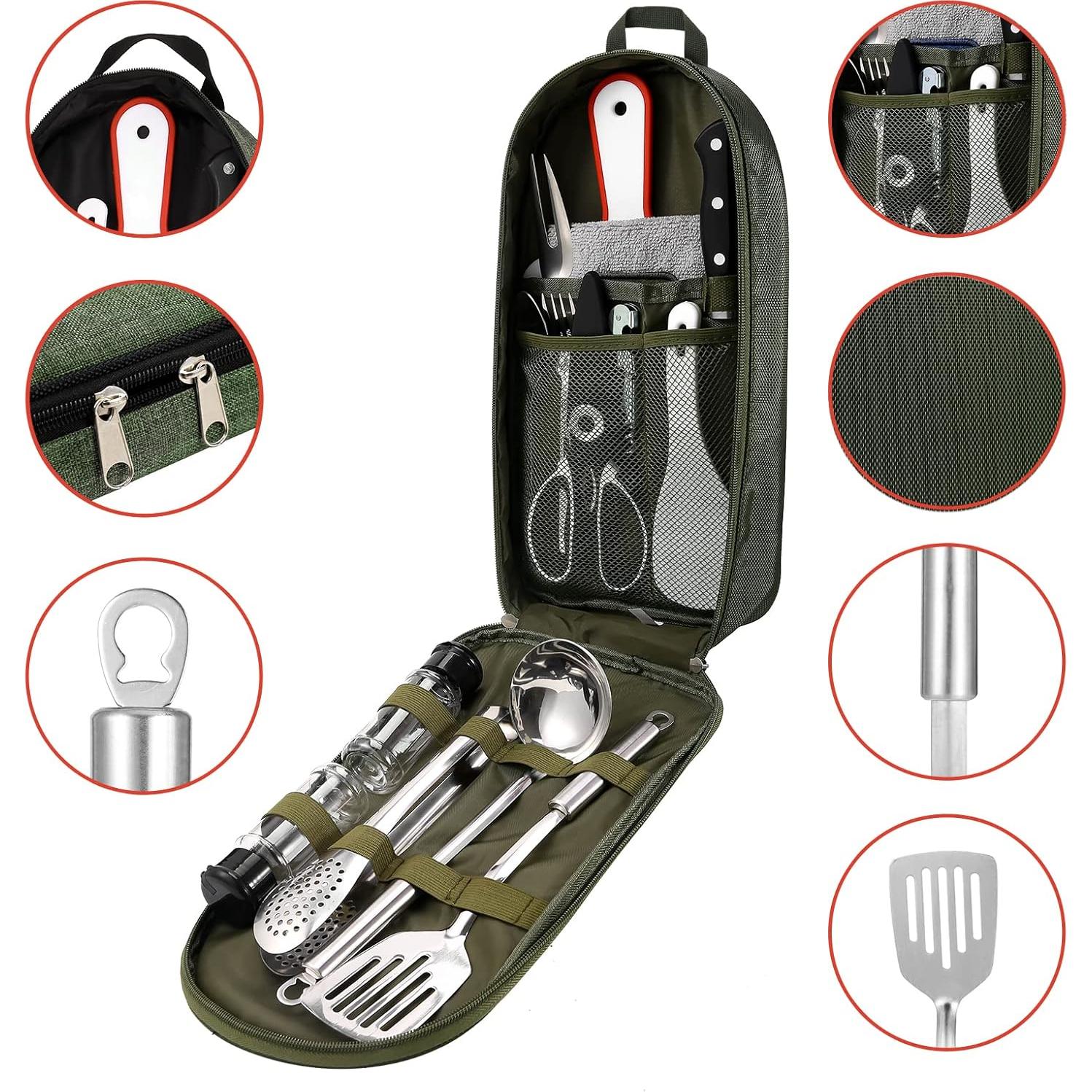 Kit de Camping Haplululy 16 Piezas Utensilios Cocina Verde