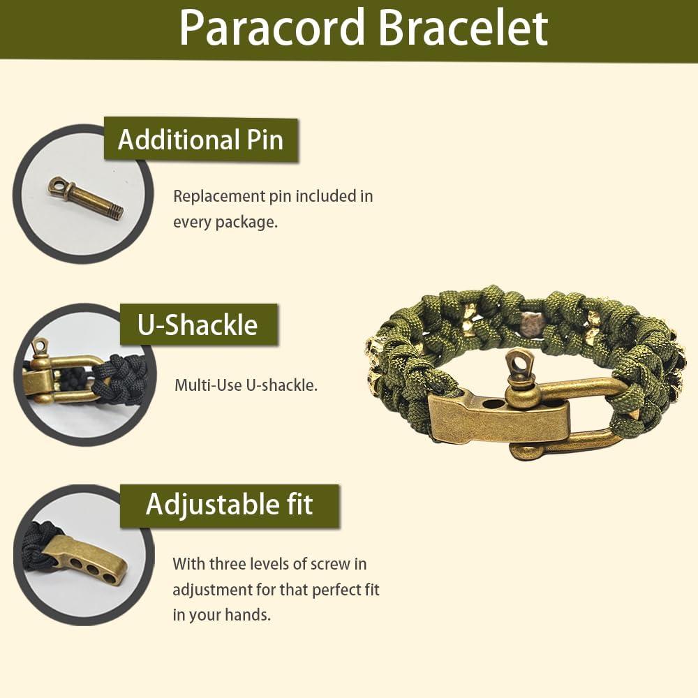 Pulsera de Paracord Ajustable con Calaveras de Metal Verde