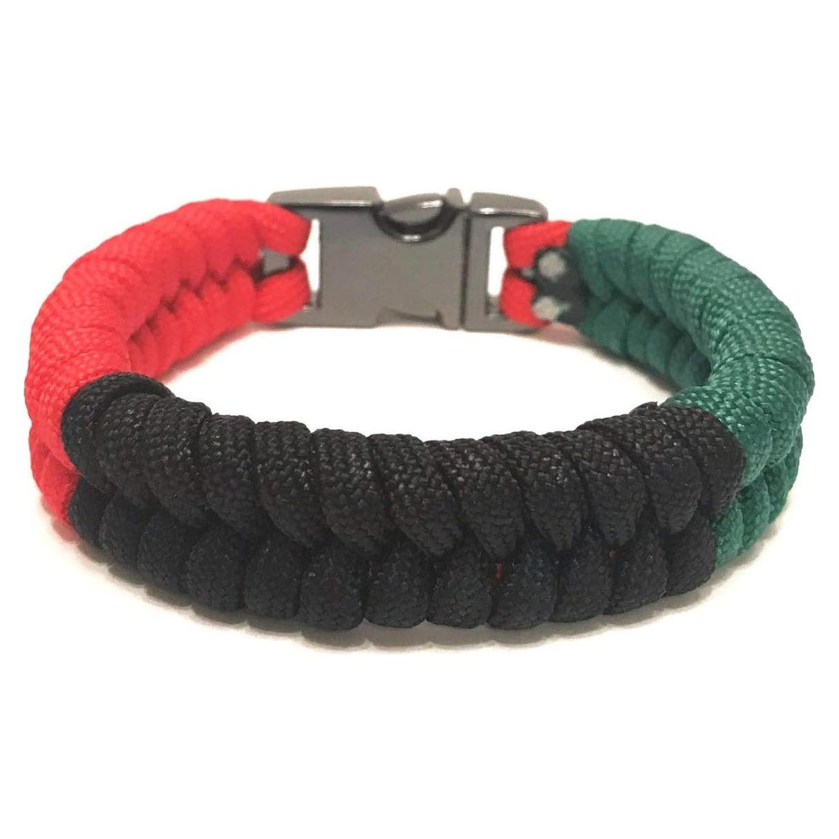 Pulsera de Supervivencia Paracord Tru550 Bandera Afroamericana 24.1 cm