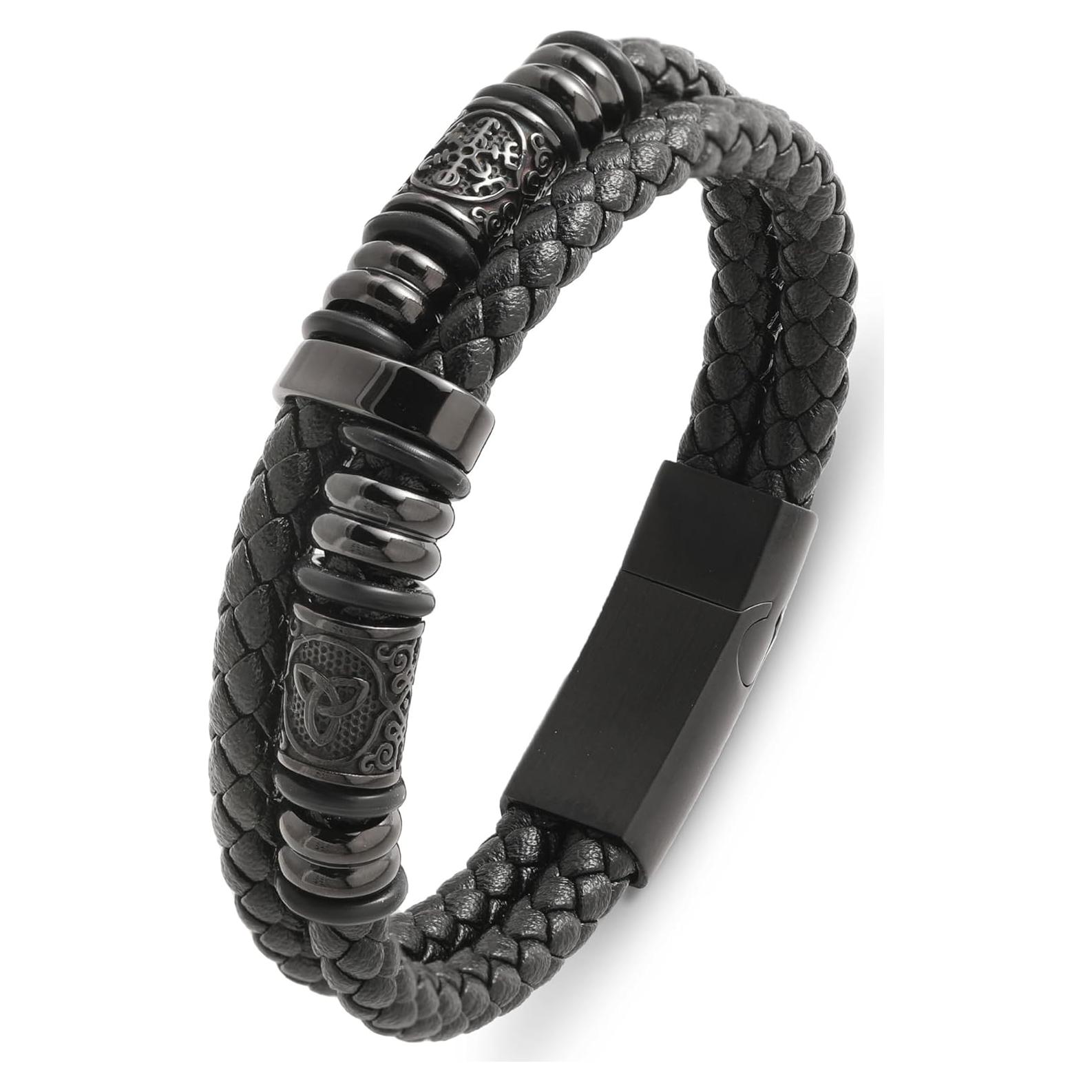 Pulsera Vikinga Edulex para Hombres - Nudo Celta en Acero y Cuero
