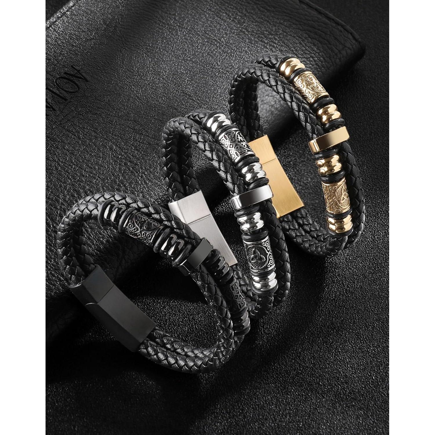 Pulsera Vikinga Edulex para Hombres - Nudo Celta en Acero y Cuero