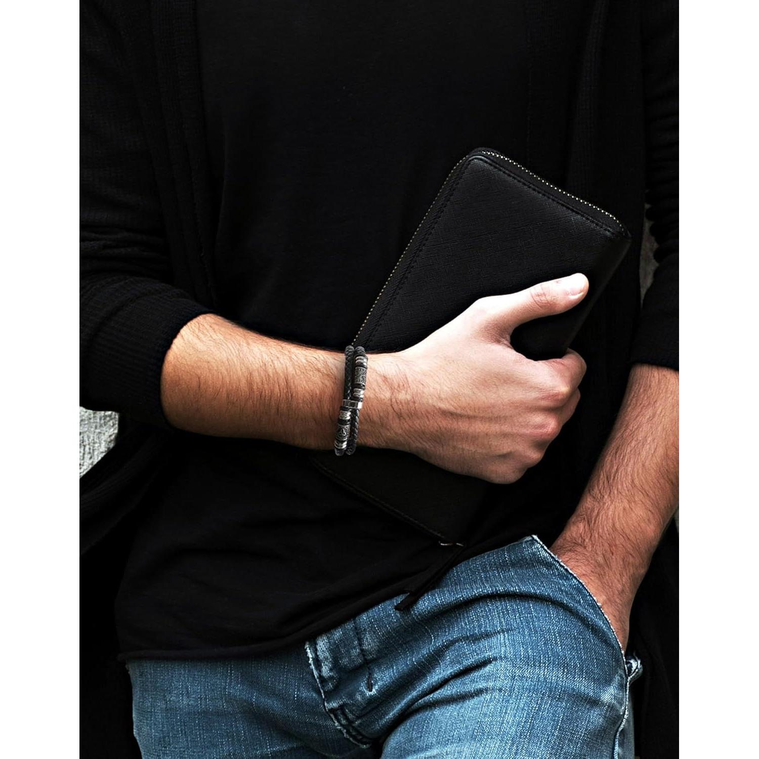 Pulsera Vikinga Edulex para Hombres - Nudo Celta en Acero y Cuero