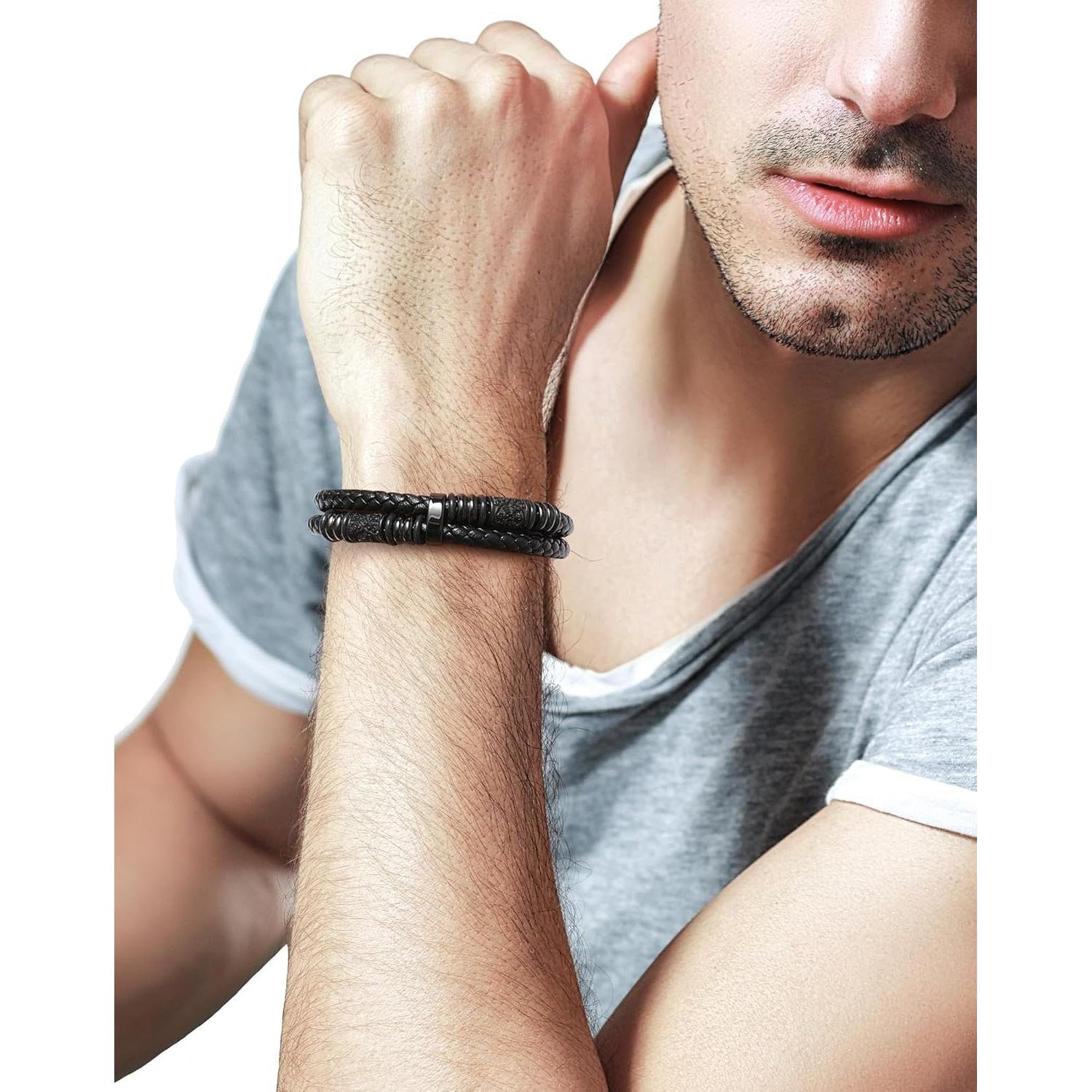Pulsera Vikinga Edulex para Hombres - Nudo Celta en Acero y Cuero