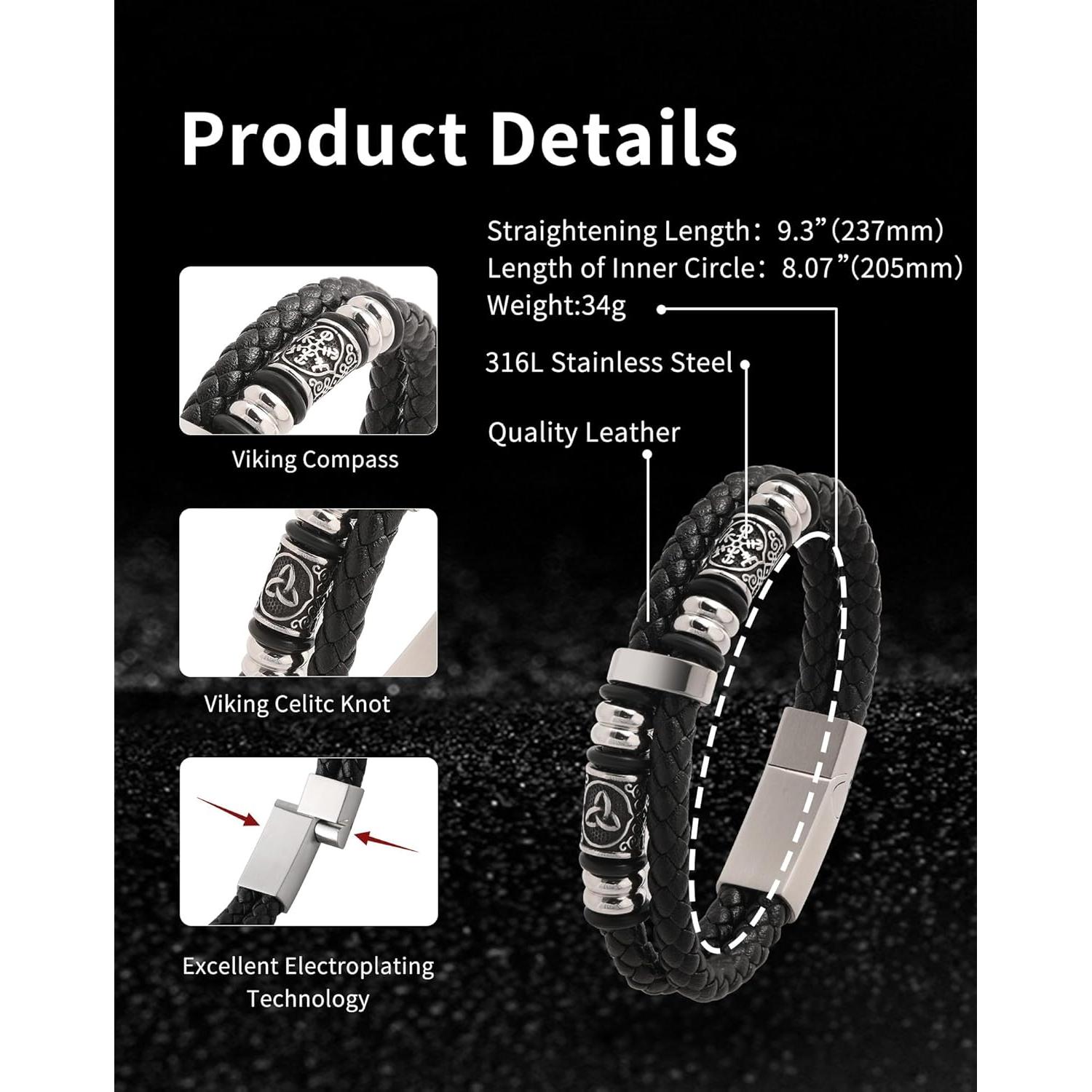 Pulsera Vikinga Edulex para Hombres - Nudo Celta en Acero y Cuero