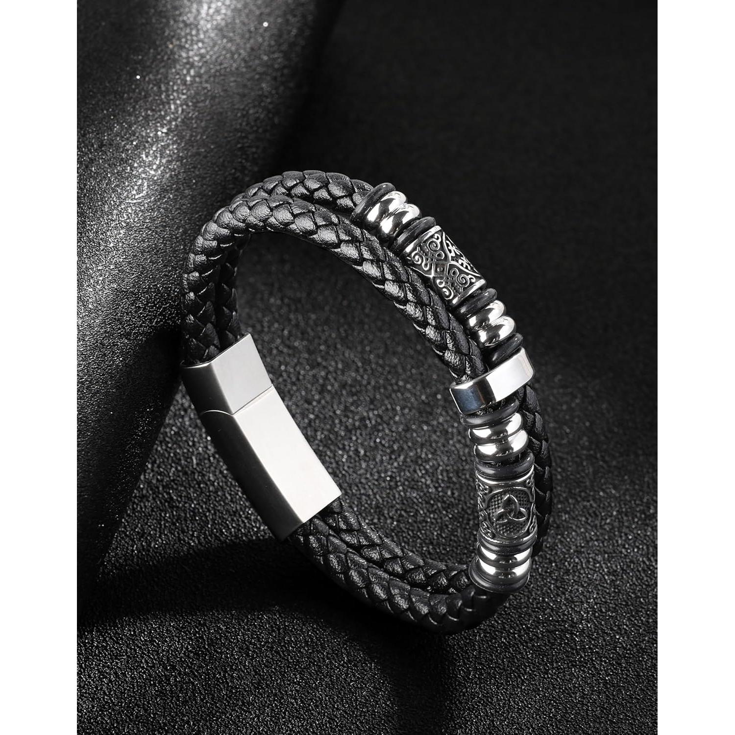 Pulsera Vikinga Edulex para Hombres - Nudo Celta en Acero y Cuero