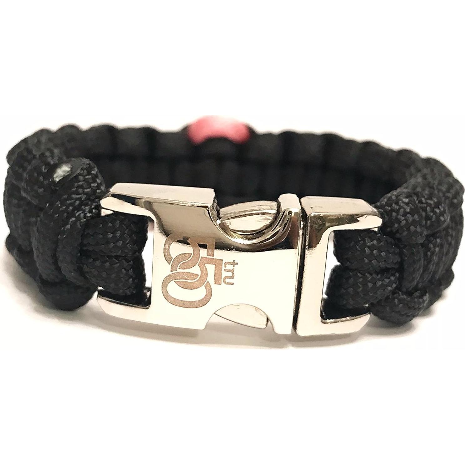 Pulsera de Supervivencia Tru550 Negra con Cinta Rosa 7.5"