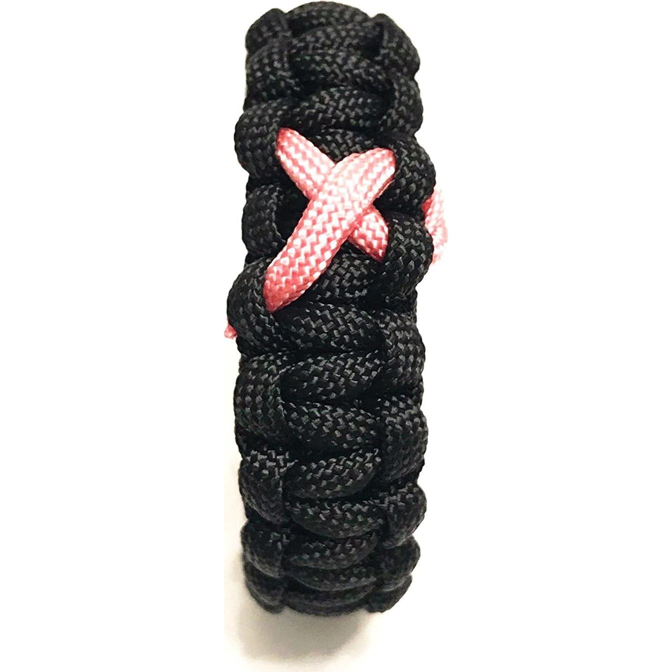 Pulsera de Supervivencia Tru550 Negra con Cinta Rosa 7.5"