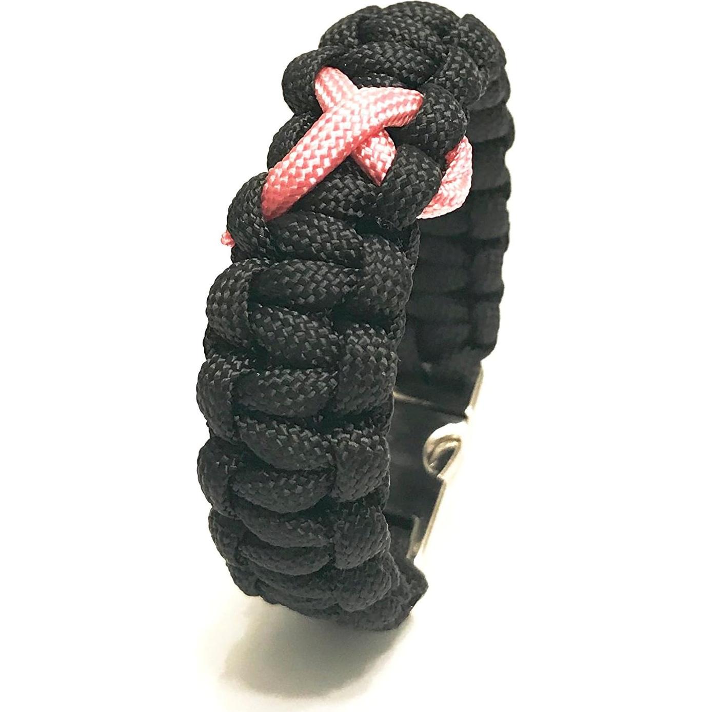 Pulsera de Supervivencia Tru550 Negra con Cinta Rosa 7.5"