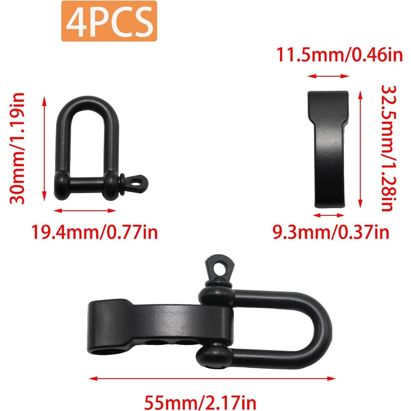 Paquete de 4 Hebillas Ajustables en D PINO Y LINO - Zinc Negro