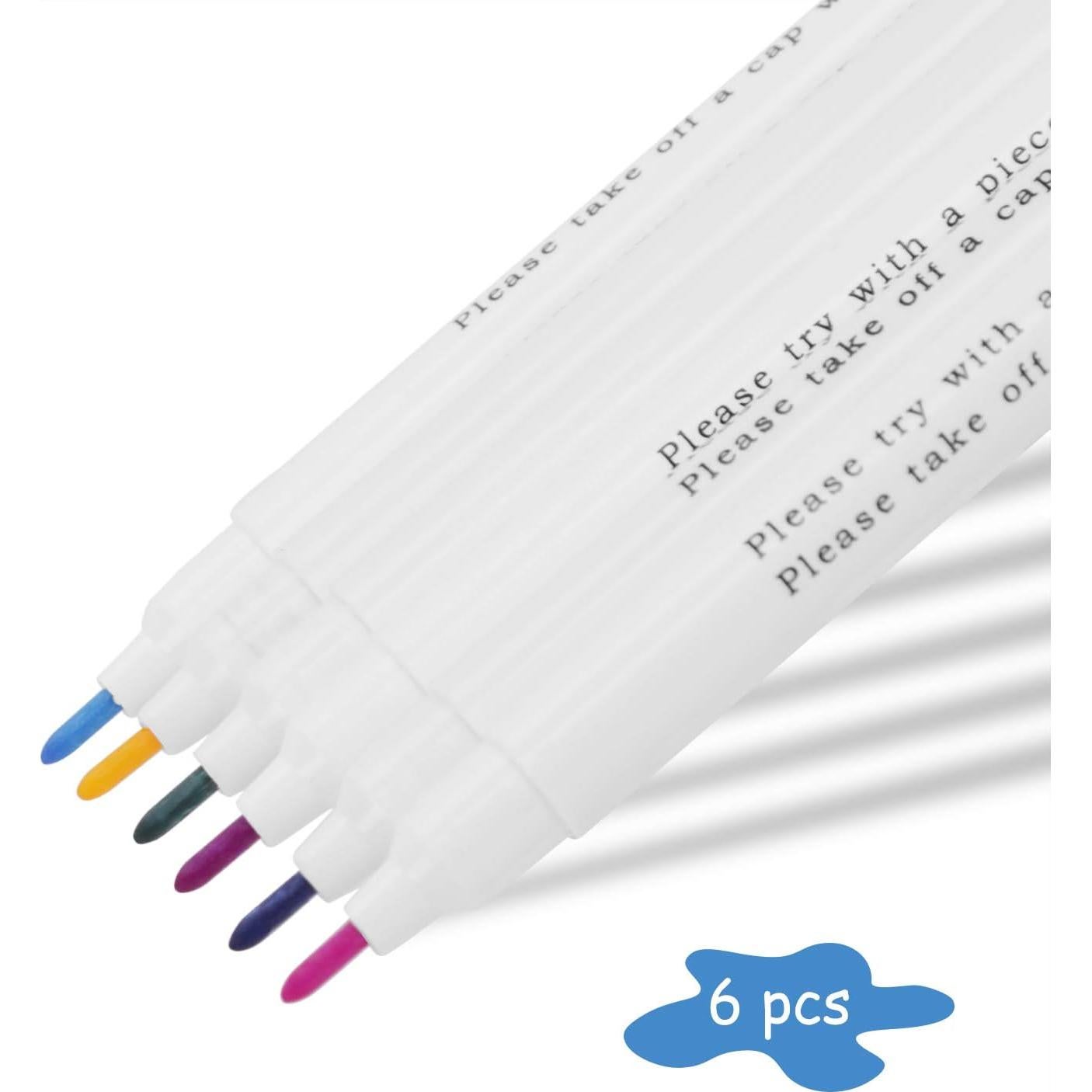 6 Bolígrafos de Marcado de Tela Borrable Ylucky - Multicolores