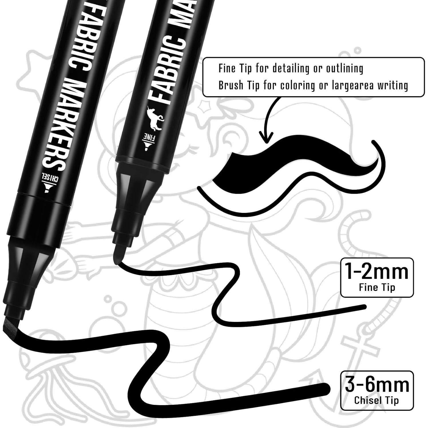 Marcadores de Tela Permanentes Pagather 6 Pzas Negro Doble Punta