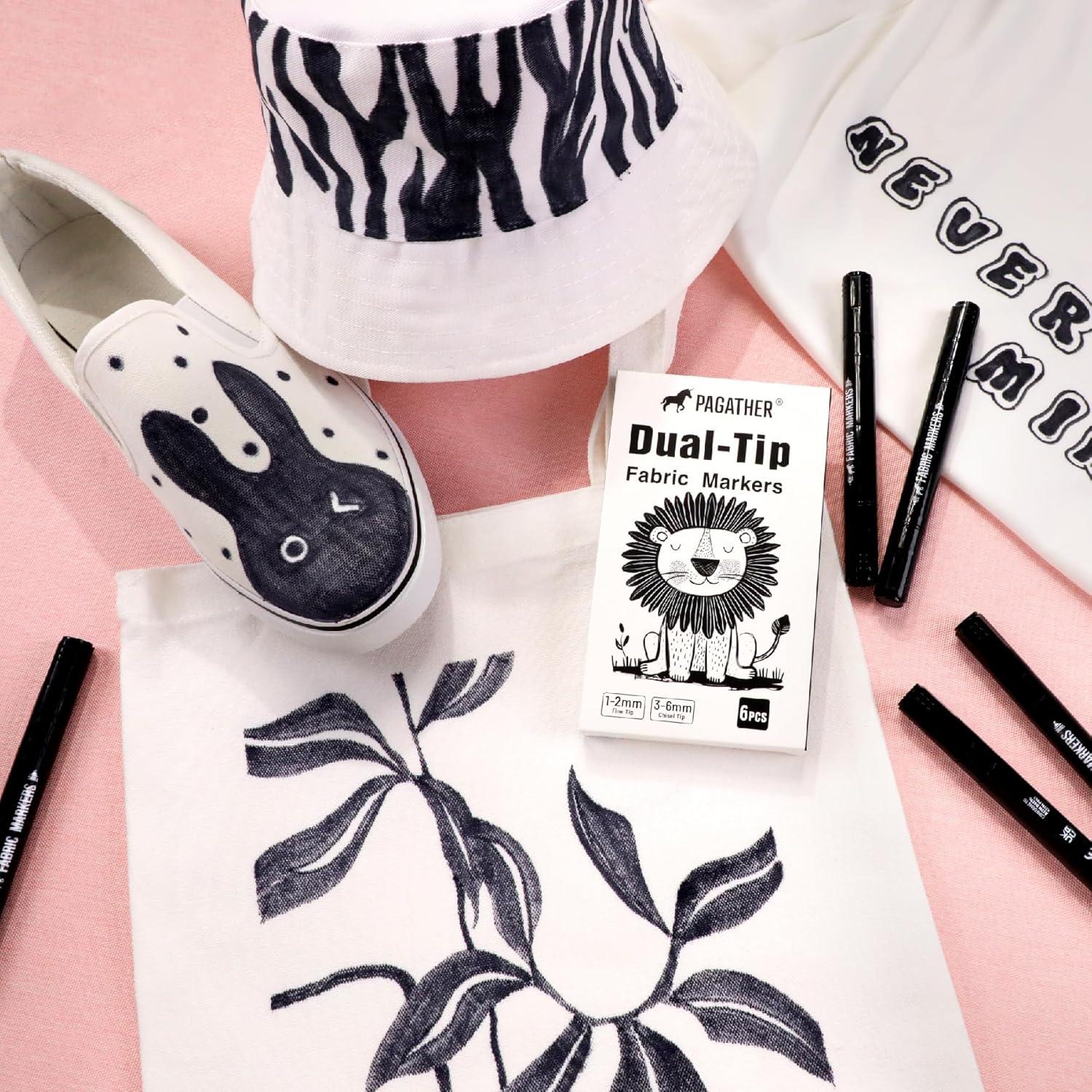 Marcadores de Tela Permanentes Pagather 6 Pzas Negro Doble Punta