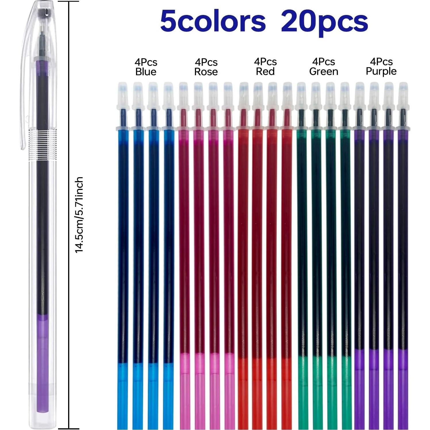 Bolígrafo de Tela Borrable Dinggaogao 5 Colores 20 Recargas