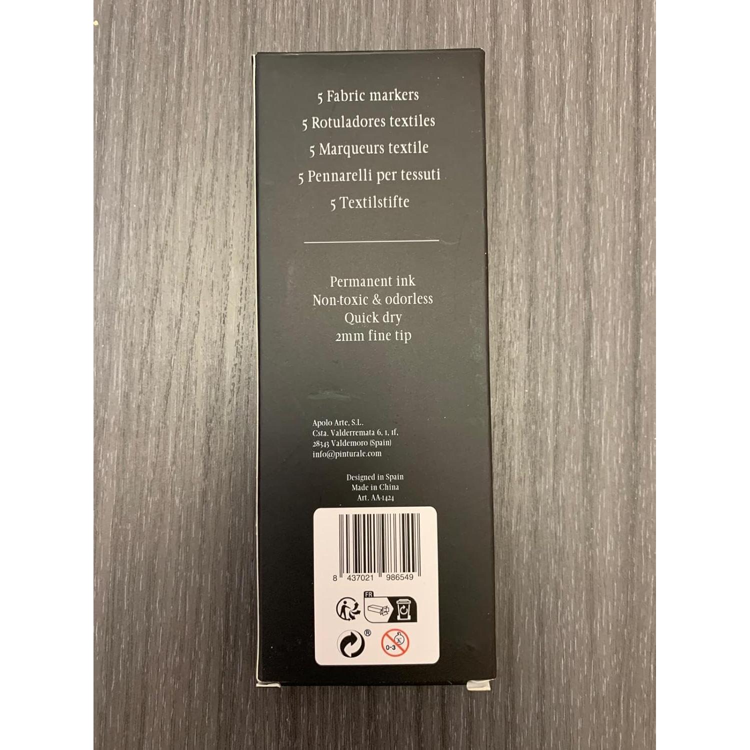 Set de 5 Marcadores de Tela Negros Pinturale Arts 2mm