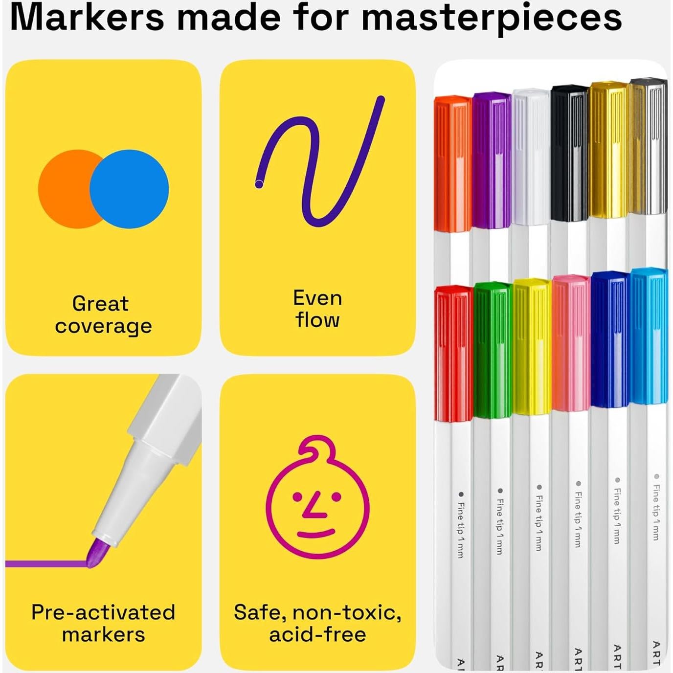 Marcadores de Tela ARTISTRO 12 Unidades Punta Fina Multicolor