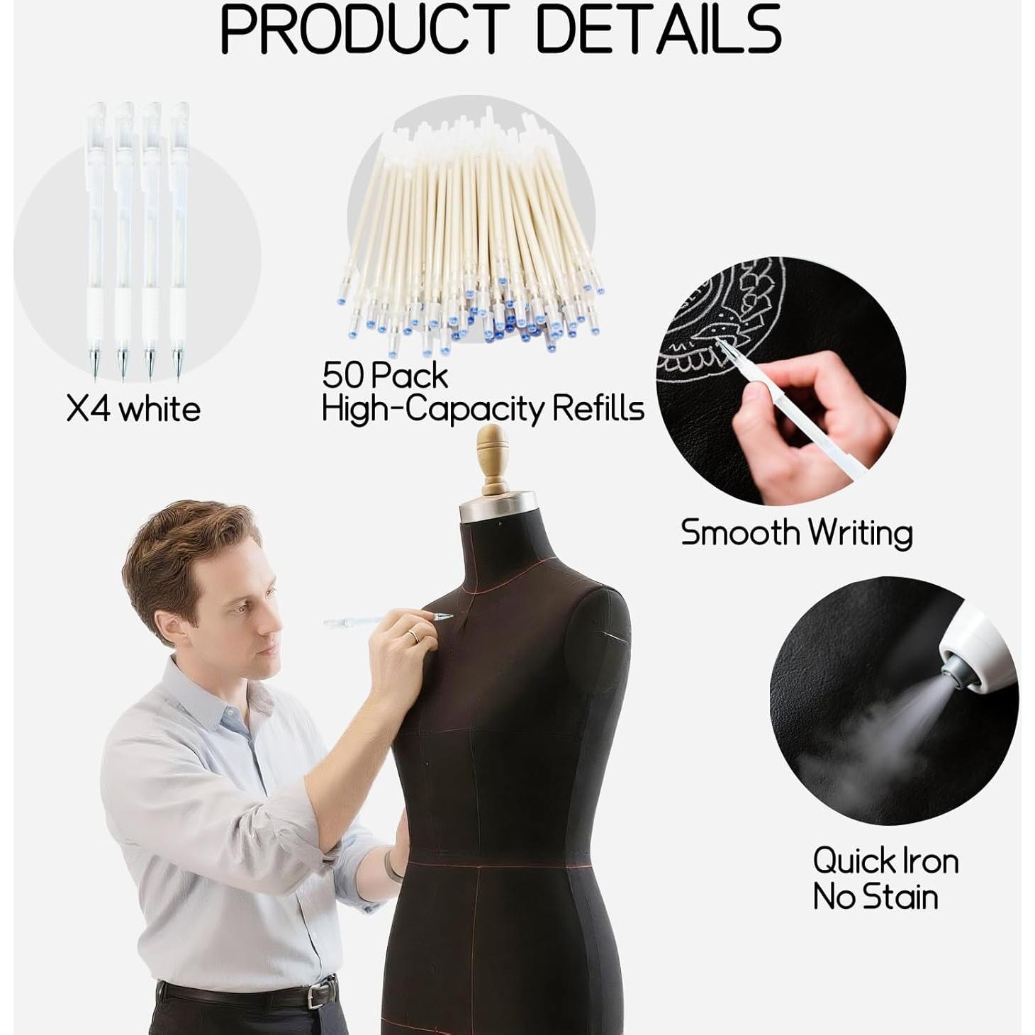 Marcadores de tela borrables Joyvistalen | 4 bolígrafos + 50 recargas