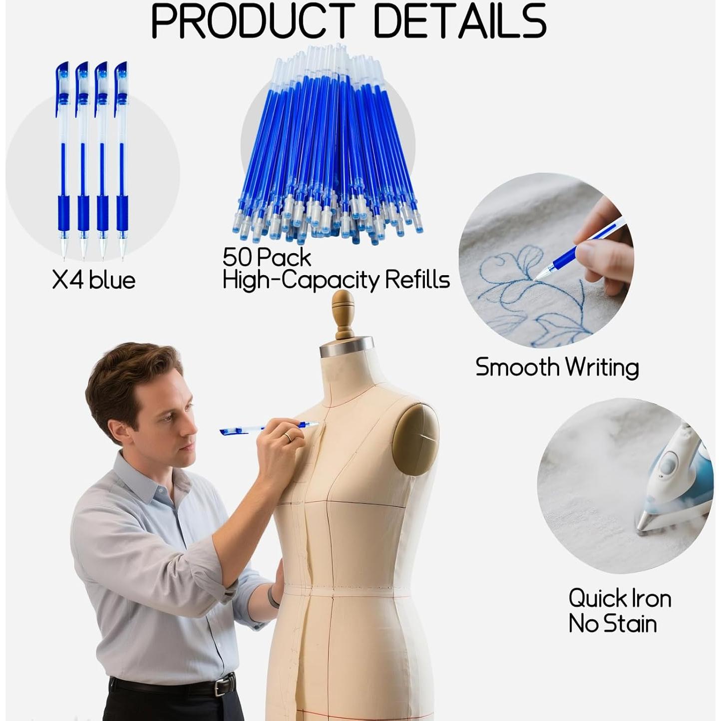 Bolígrafos de tela borrables Joyvistalen - 4 unidades + 50 recargas