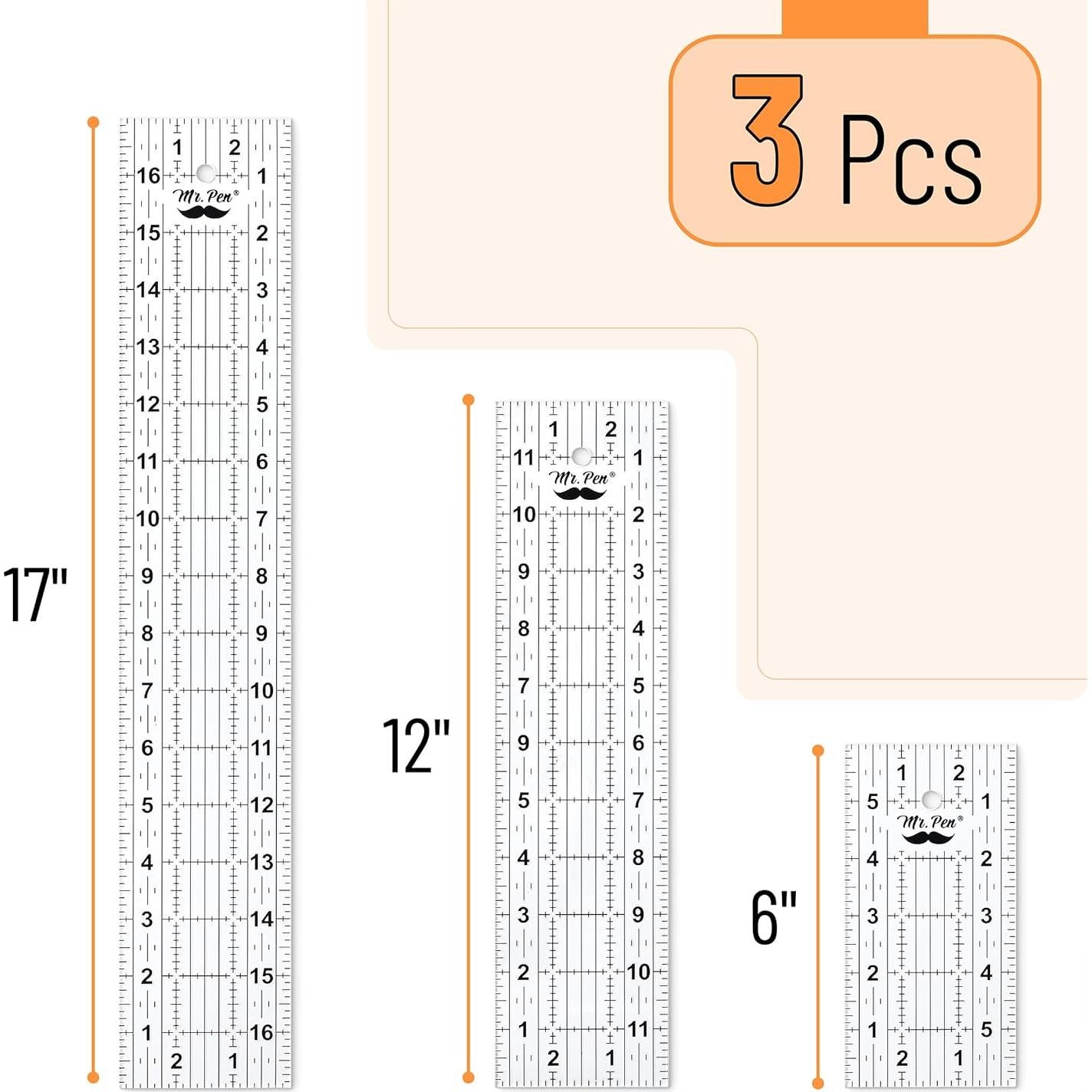 Regla de Costura Mr. Pen 3 Piezas 15, 30 y 43 cm Acrílica