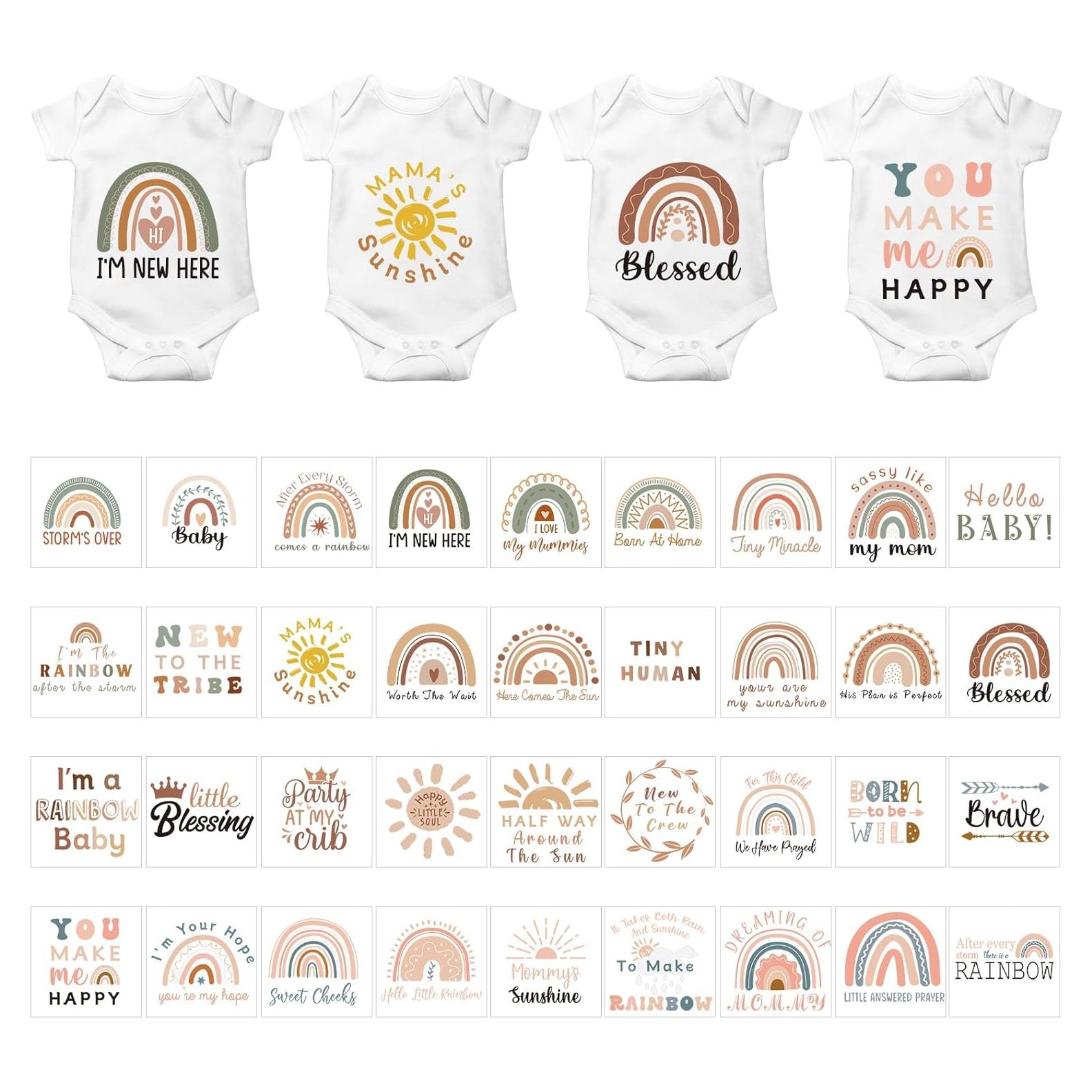 Calcomanías Transferibles Teling 36 Pcs Arcoíris para Baby Shower