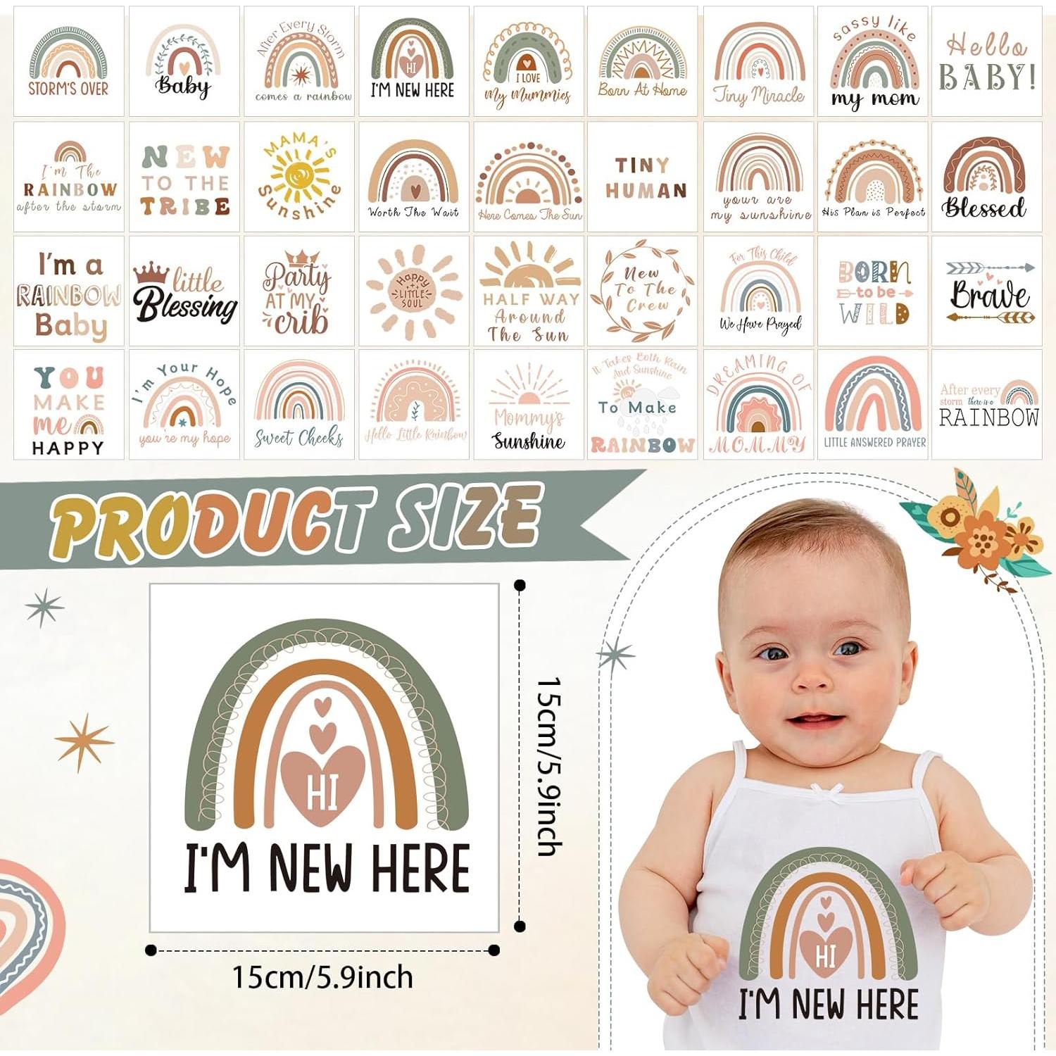 Calcomanías Transferibles Teling 36 Pcs Arcoíris para Baby Shower