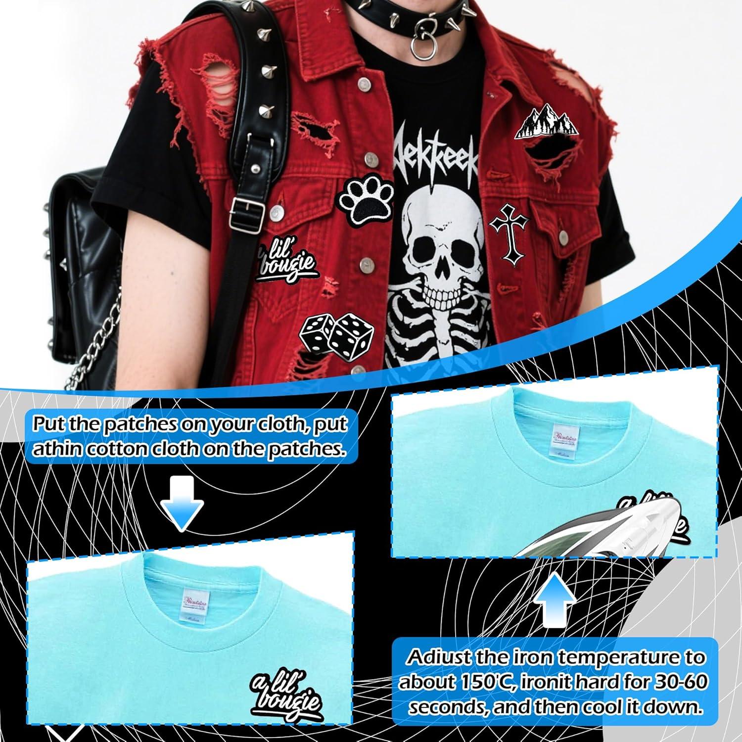 16 Parches Bordados de Hierro Negro y Blanco Crocode Tears