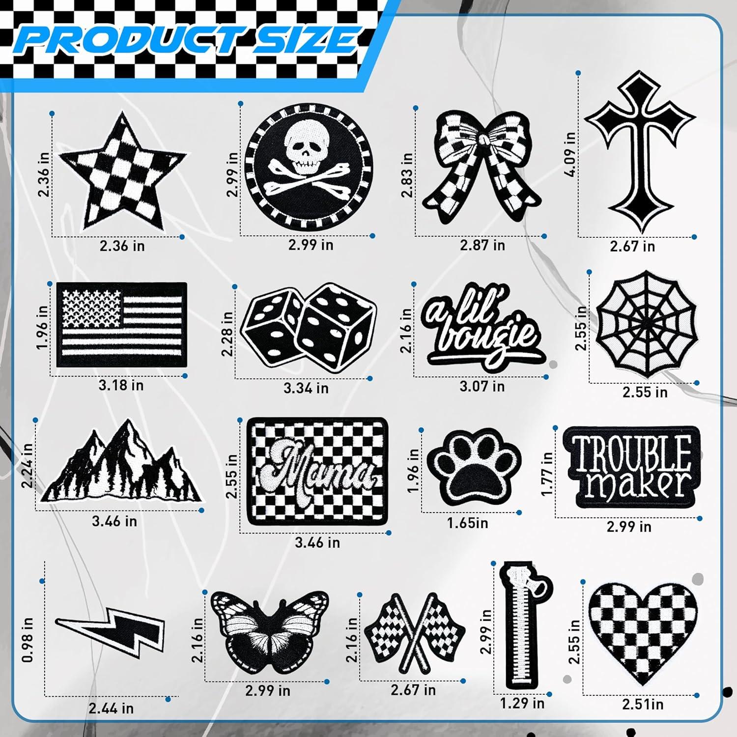 16 Parches Bordados de Hierro Negro y Blanco Crocode Tears