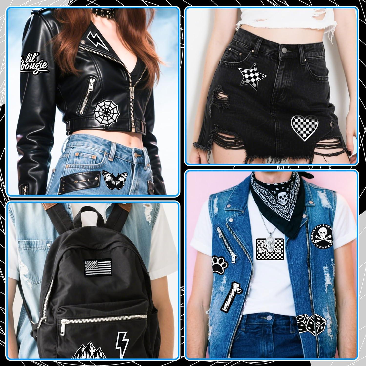 16 Parches Bordados de Hierro Negro y Blanco Crocode Tears