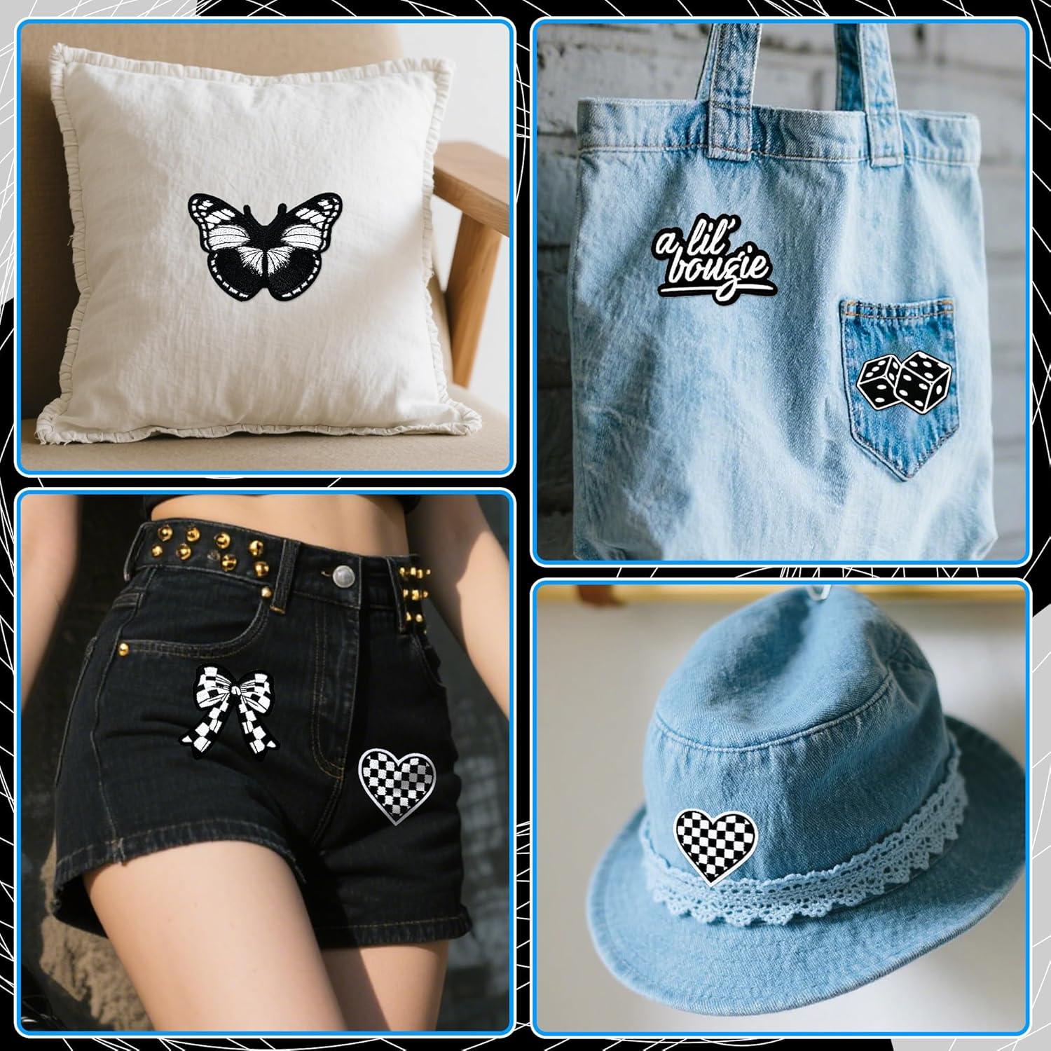 16 Parches Bordados de Hierro Negro y Blanco Crocode Tears