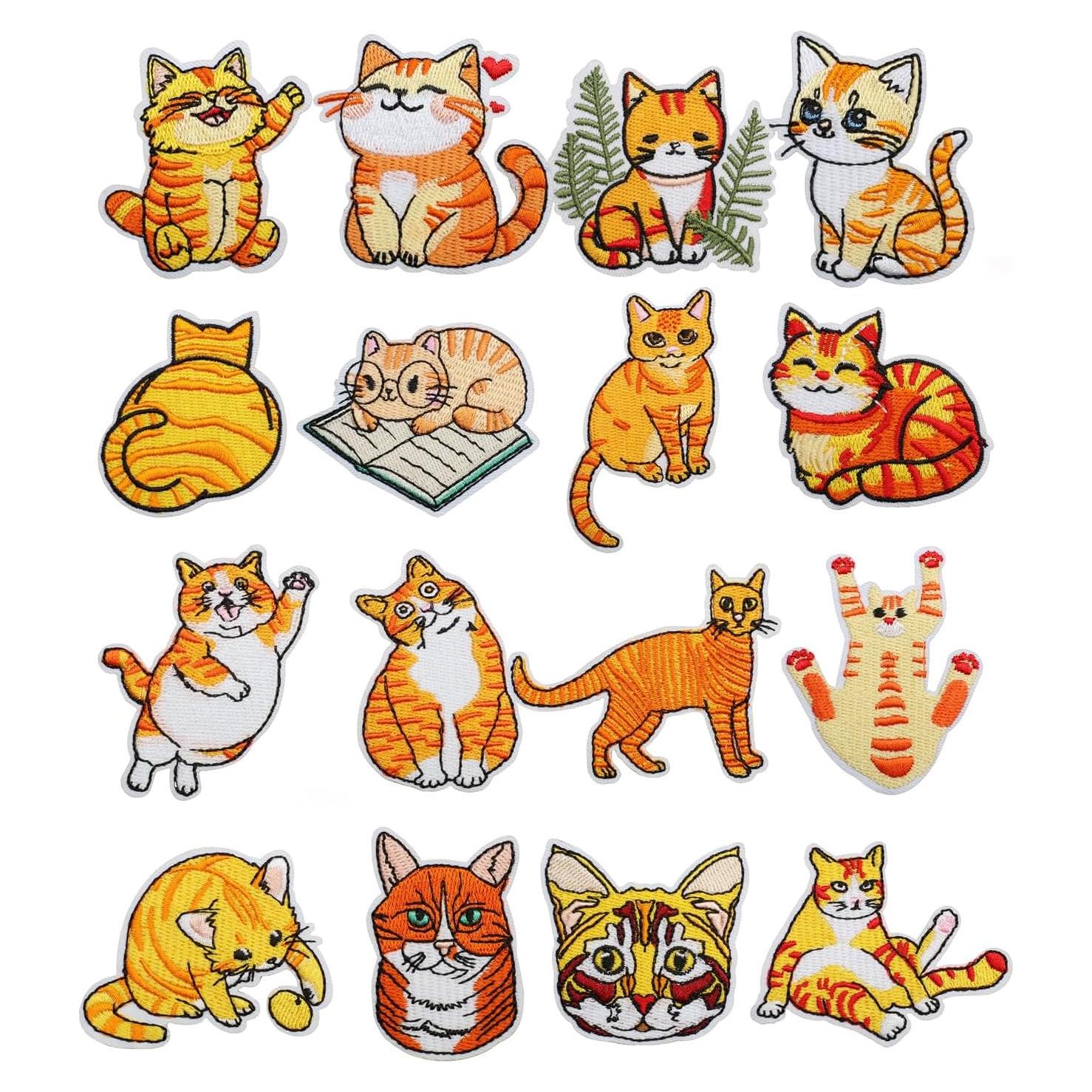 16 Parches Bordados de Gato MSCFTFB para Planchar o Coser
