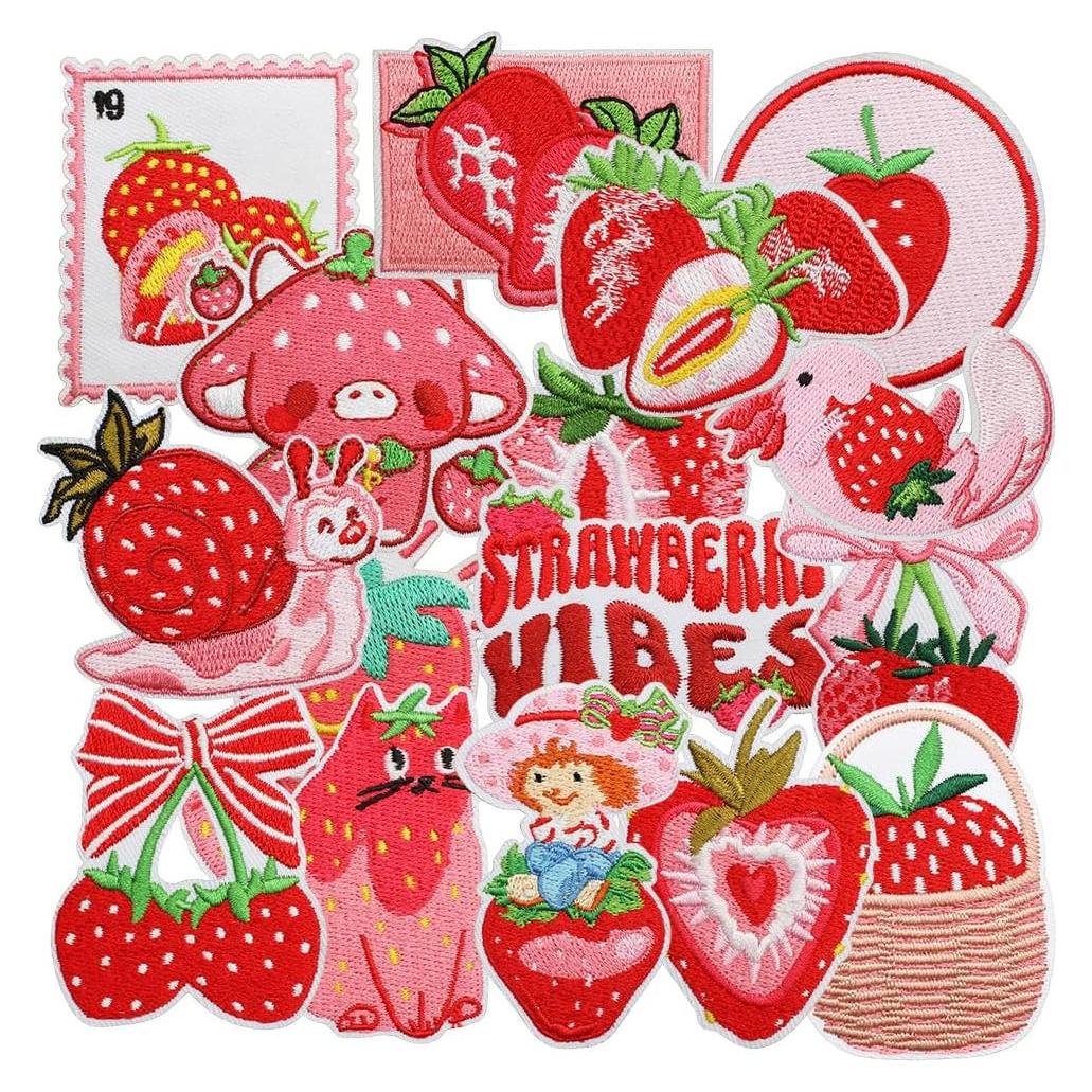 16 Parches Bordados de Fresa Zcketo para Planchar y Coser