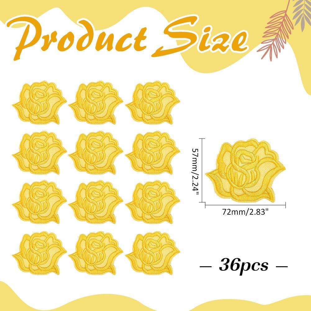 36 Parches Bordados Flor Rosa Amarillo CRAFTYMELODY 72x57mm