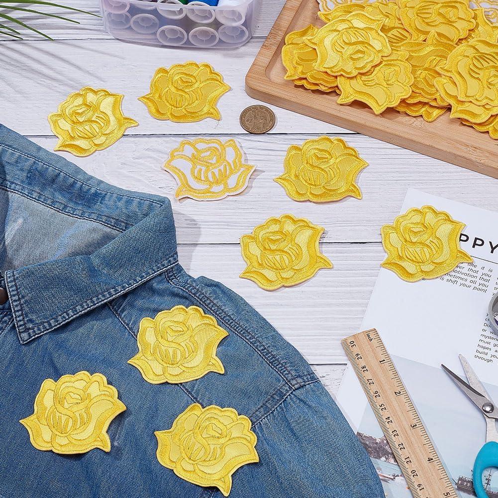 36 Parches Bordados Flor Rosa Amarillo CRAFTYMELODY 72x57mm