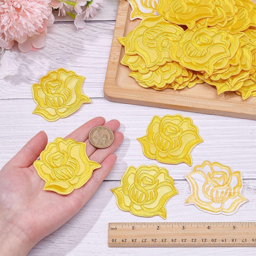 36 Parches Bordados Flor Rosa Amarillo CRAFTYMELODY 72x57mm