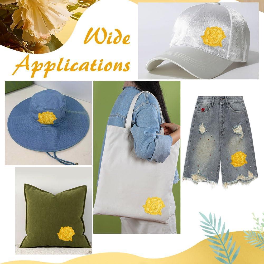 36 Parches Bordados Flor Rosa Amarillo CRAFTYMELODY 72x57mm