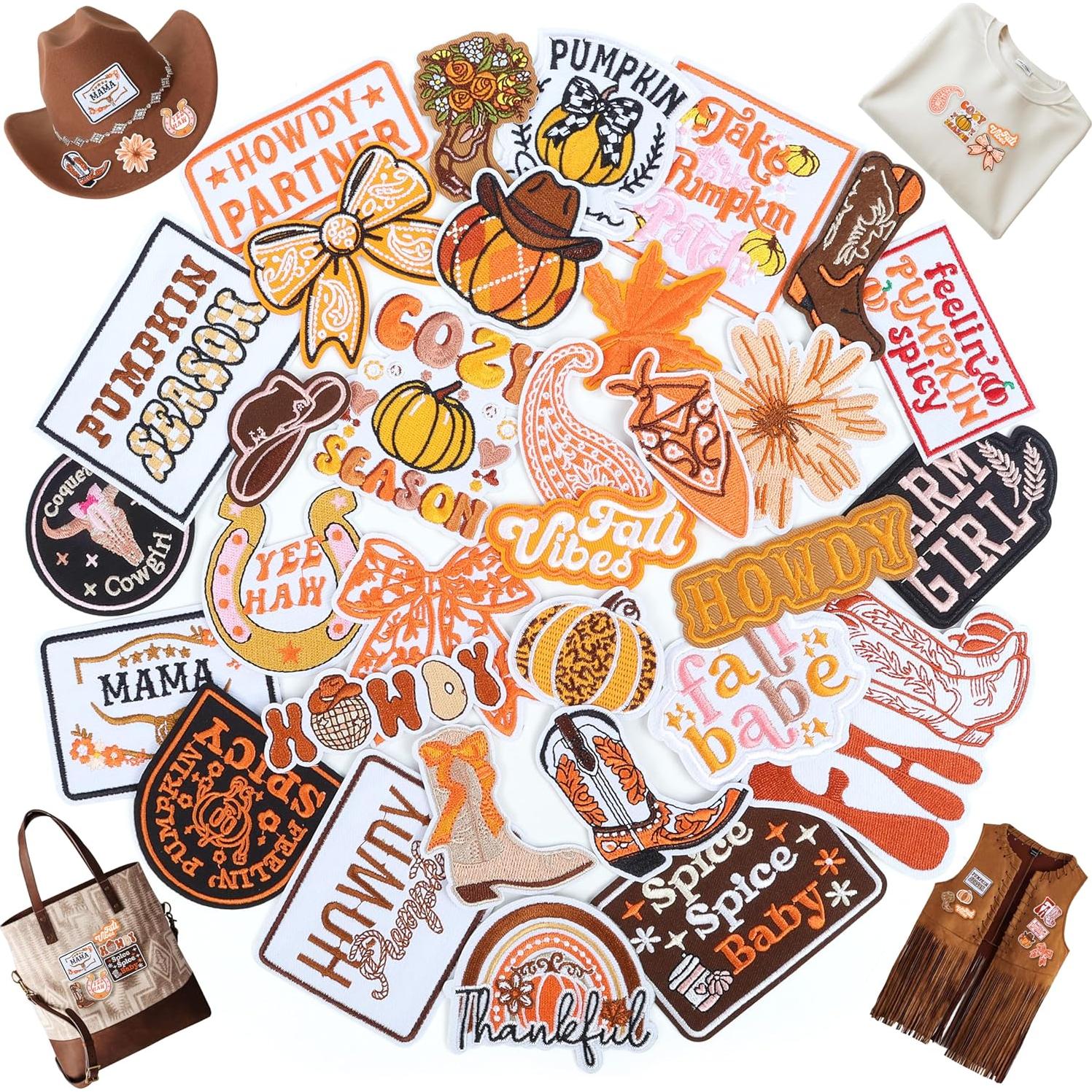 Parche Bordado Meneng 32 Piezas Otoño Calabazas y Hojas