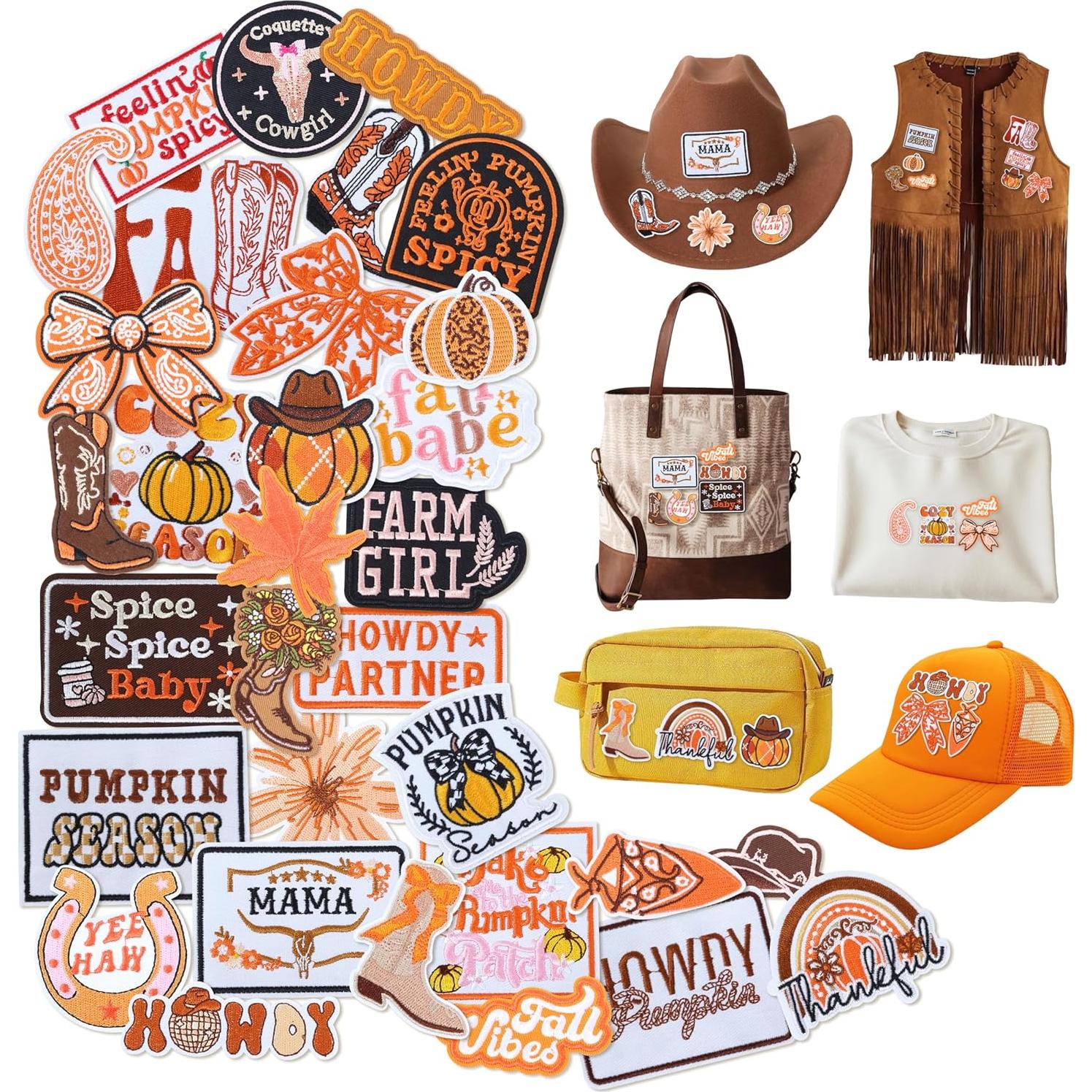 Parche Bordado Meneng 32 Piezas Otoño Calabazas y Hojas