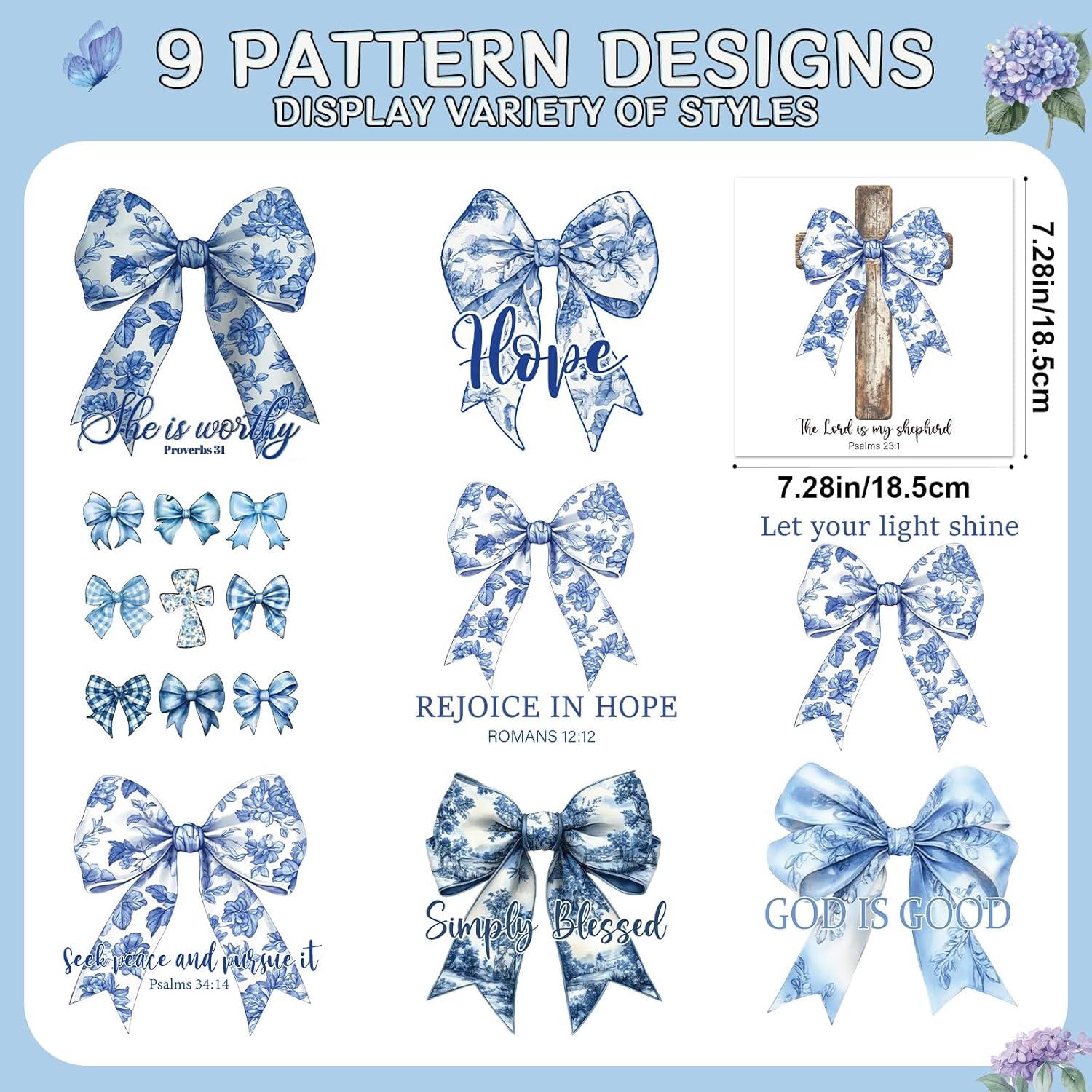 Transferencias de Plancha Falueqg Lazo Azul - 9 Piezas 18x18cm