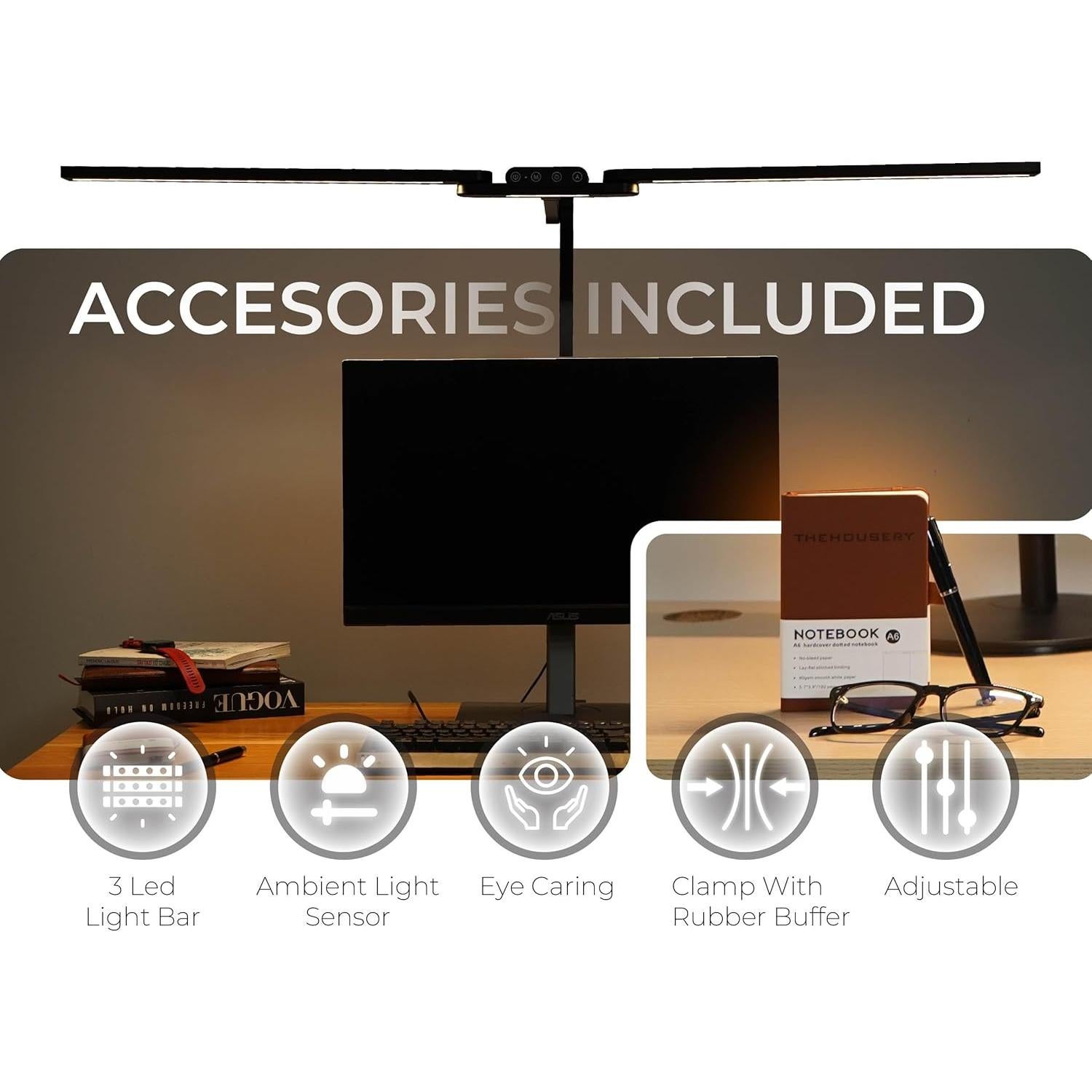 Lámpara de Escritorio LED The Housery, 94.9cm, Anti Fatiga Ocular