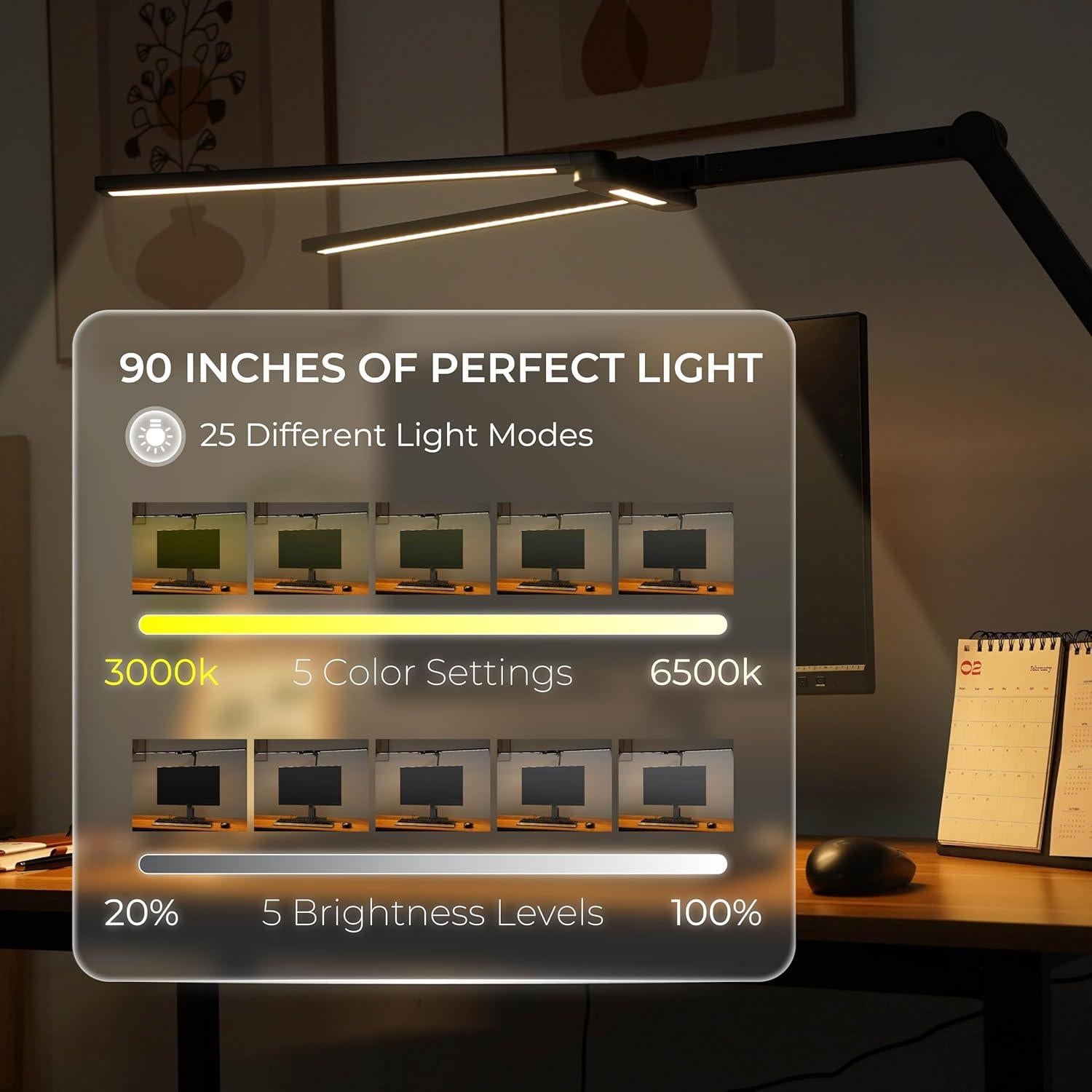 Lámpara de Escritorio LED The Housery, 94.9cm, Anti Fatiga Ocular