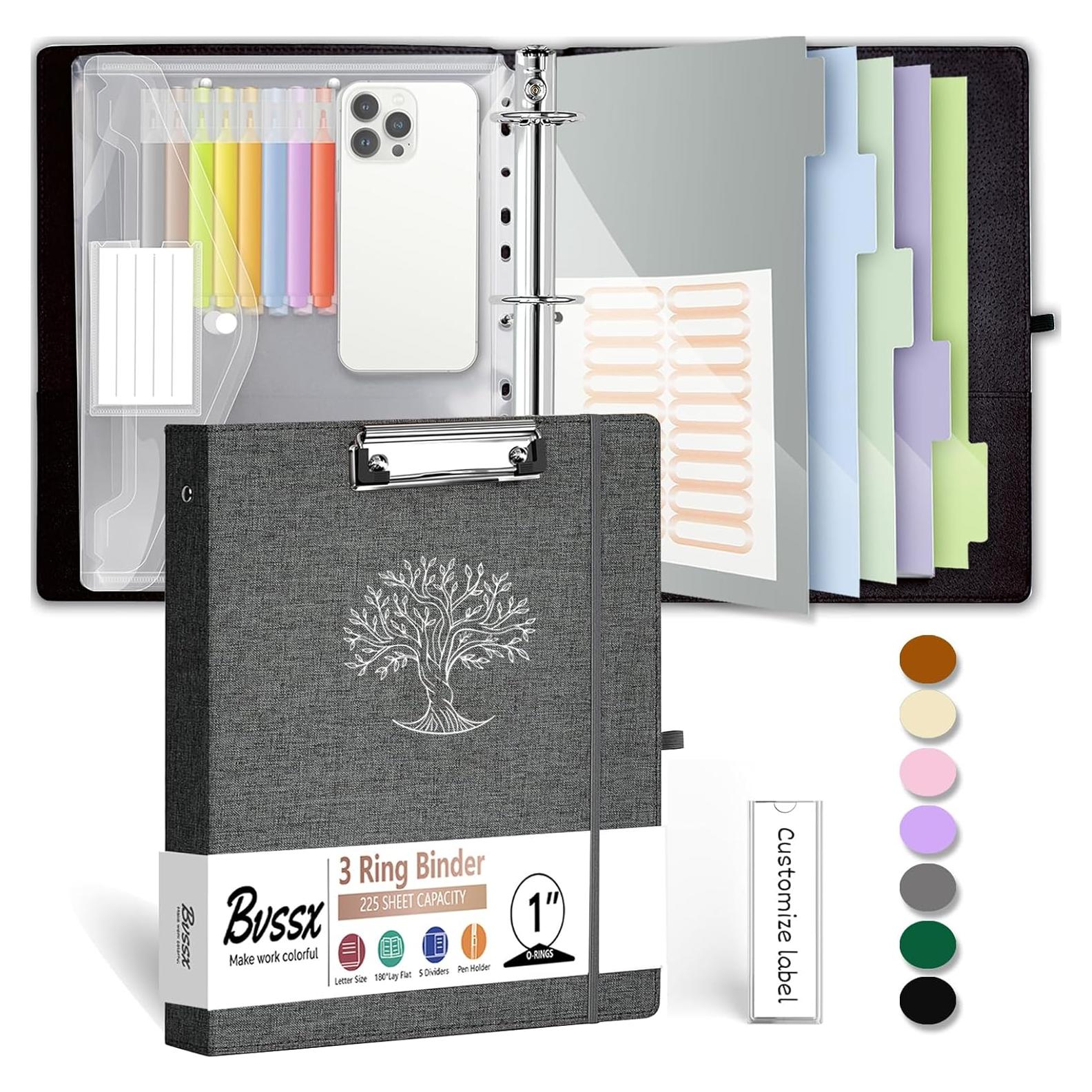 Carpeta de 3 Anillos BVSSX 1 Pulgada Cuero Lino Gris Oscuro