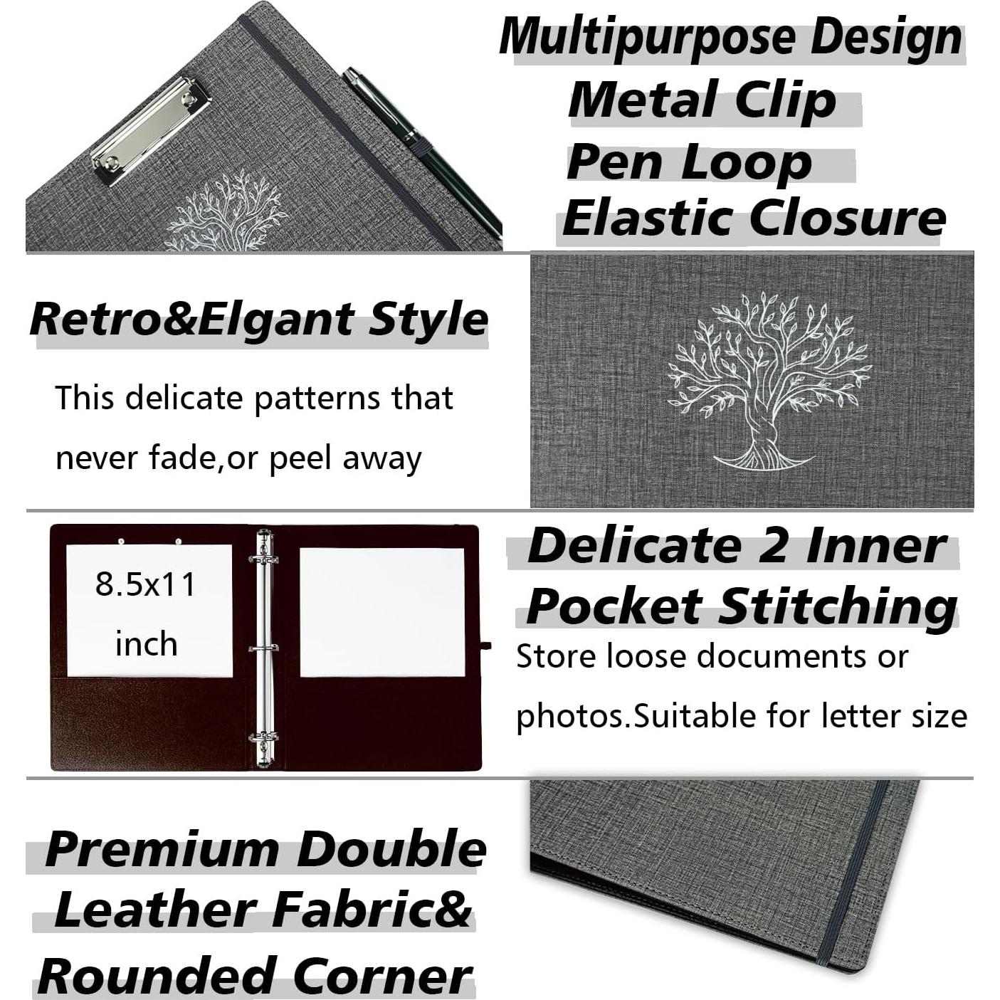 Carpeta de 3 Anillos BVSSX 1 Pulgada Cuero Lino Gris Oscuro