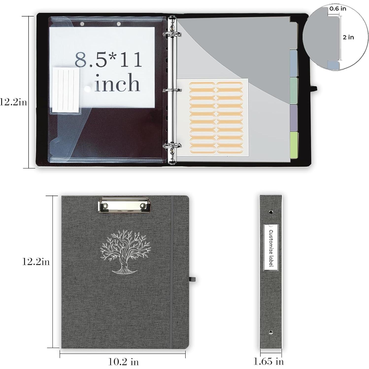 Carpeta de 3 Anillos BVSSX 1 Pulgada Cuero Lino Gris Oscuro