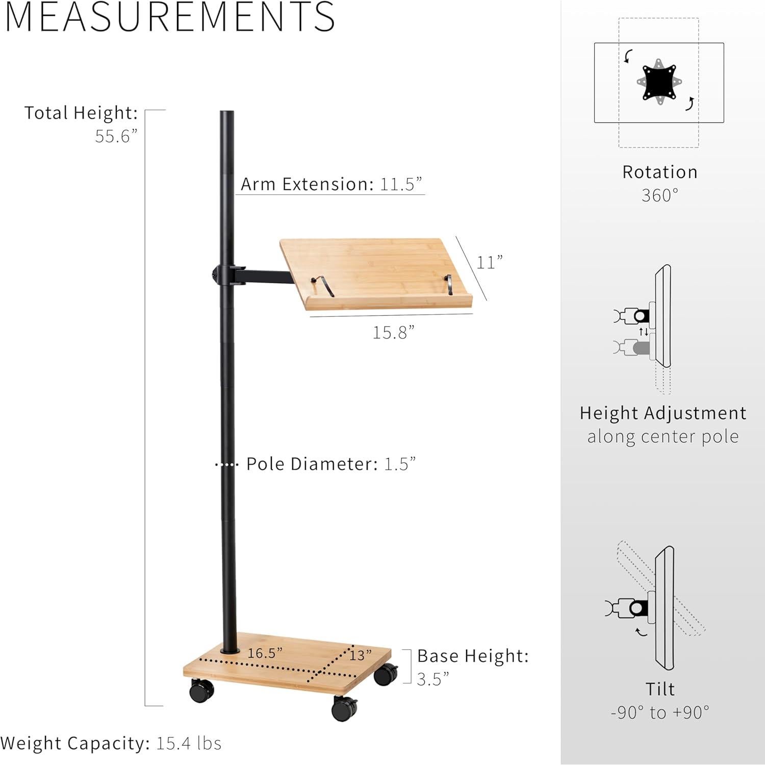 Soporte de Lectura Móvil VIVO CART-BK01B de Bambú con Ruedas