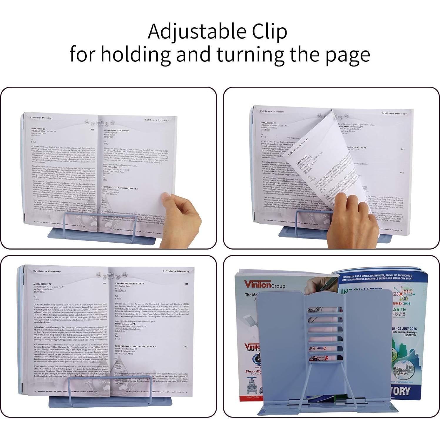 Soporte de Libro Ajustable Blizzow - Metal Plegable Azul Claro