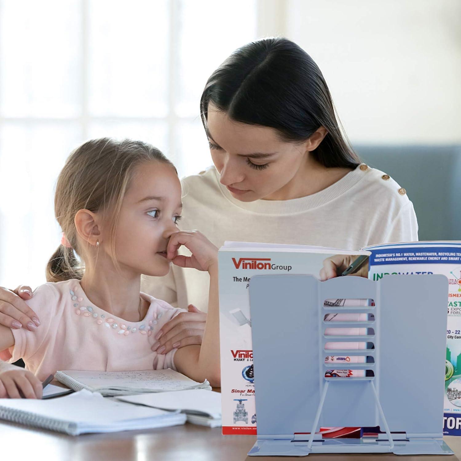 Soporte de Libro Ajustable Blizzow - Metal Plegable Azul Claro