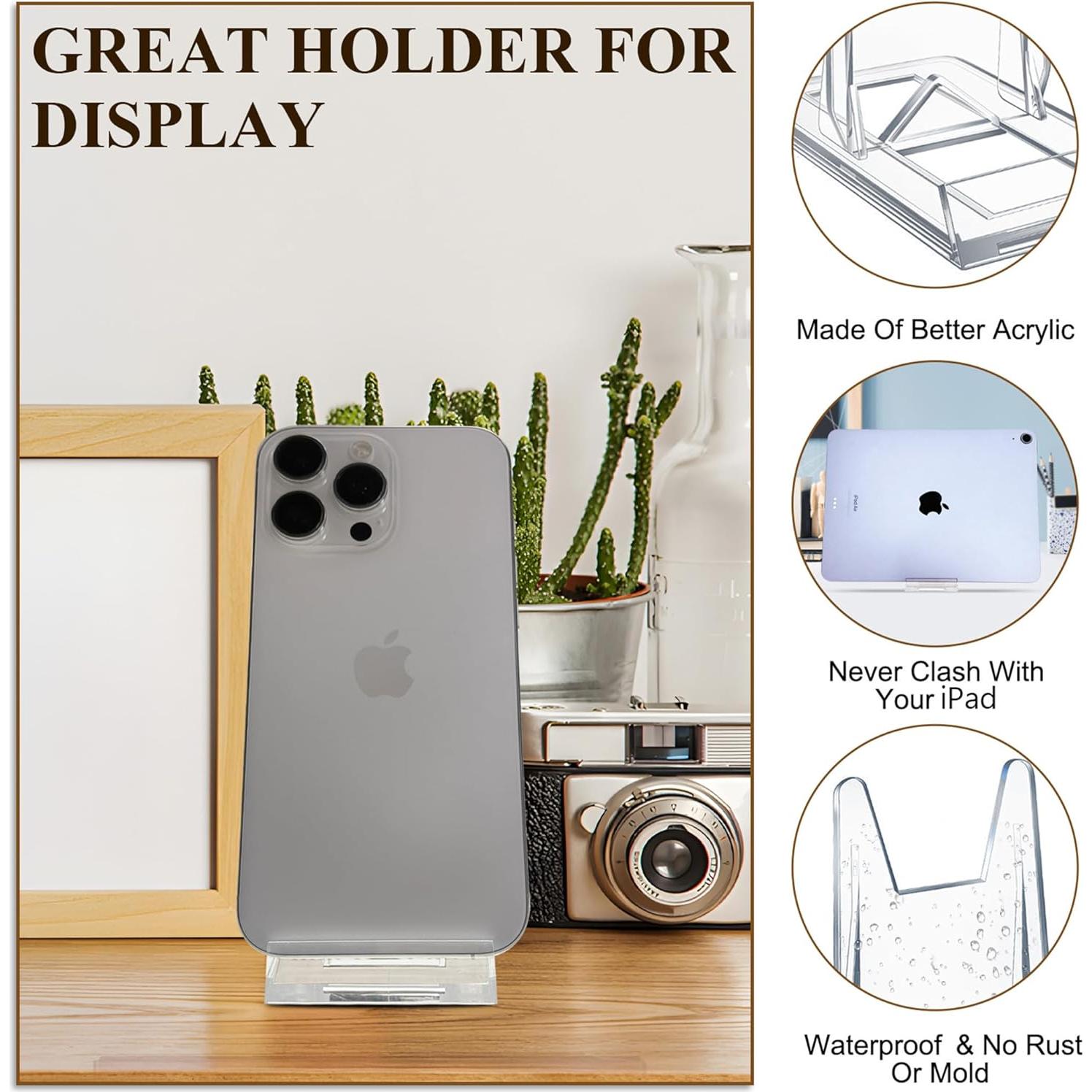 Paquete de 12 Soportes de Exhibición Ajustables Acrílico Transparente