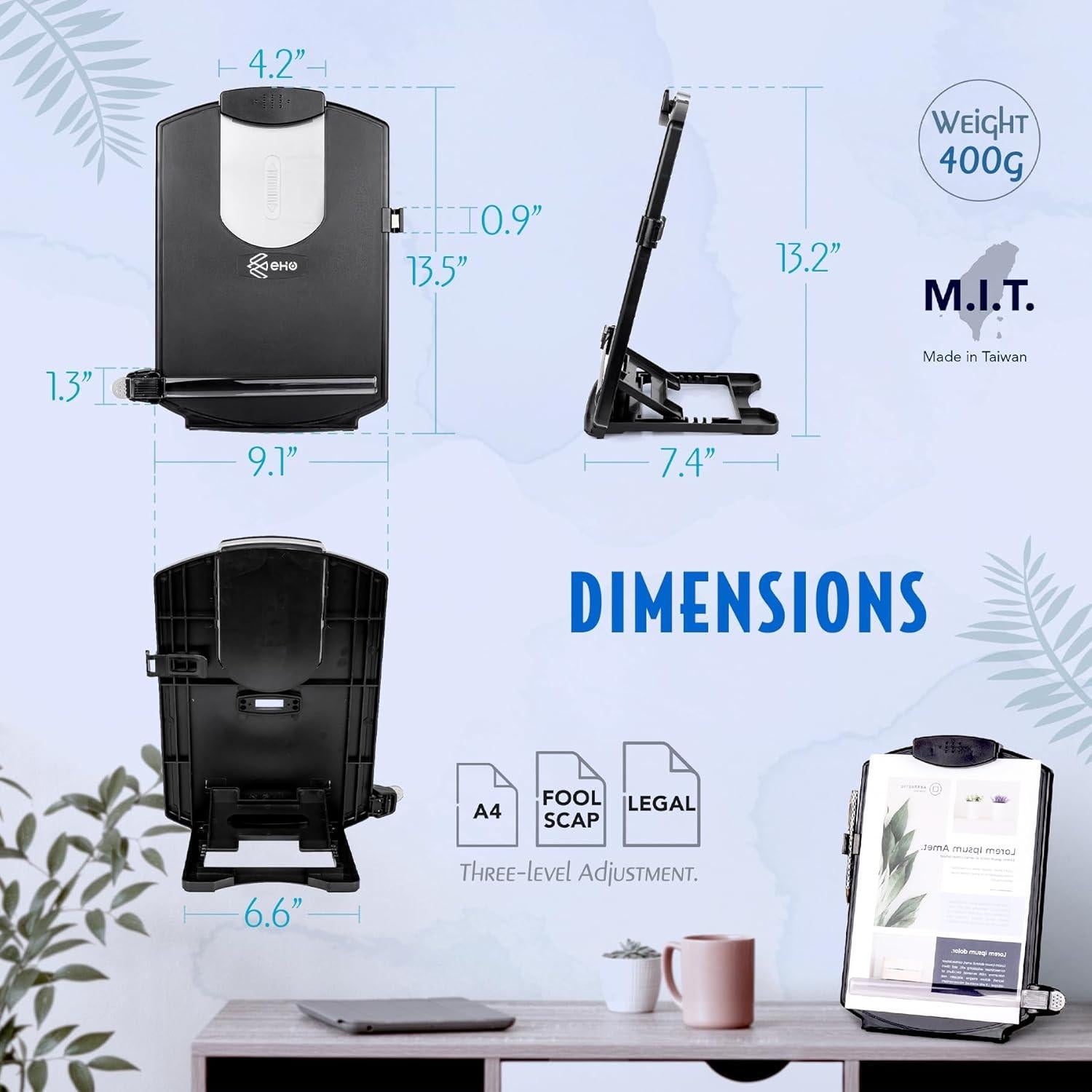 Soporte de Documento Ajustable EHO Negro para A4