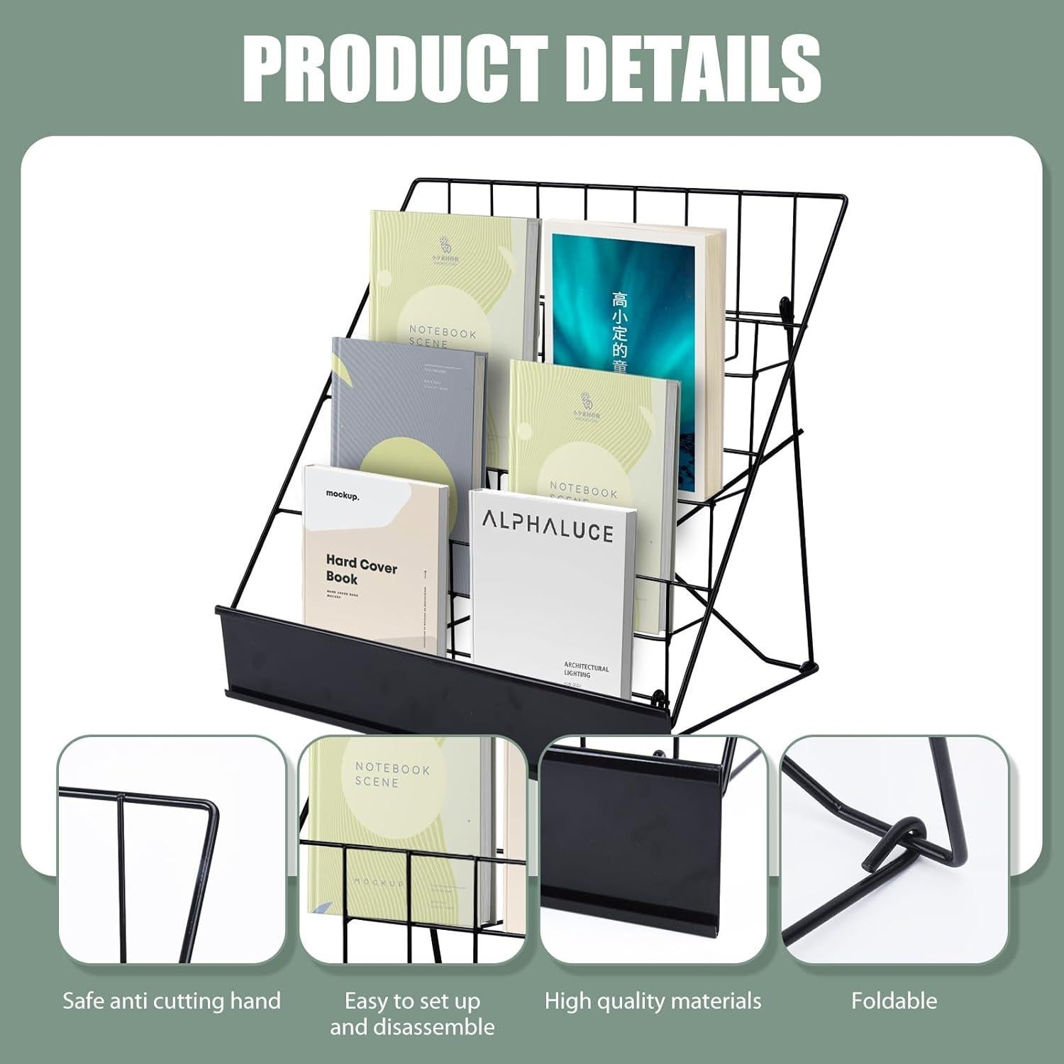 Soporte de Exhibición de Libros AshKiz 4 Niveles Metal Negro